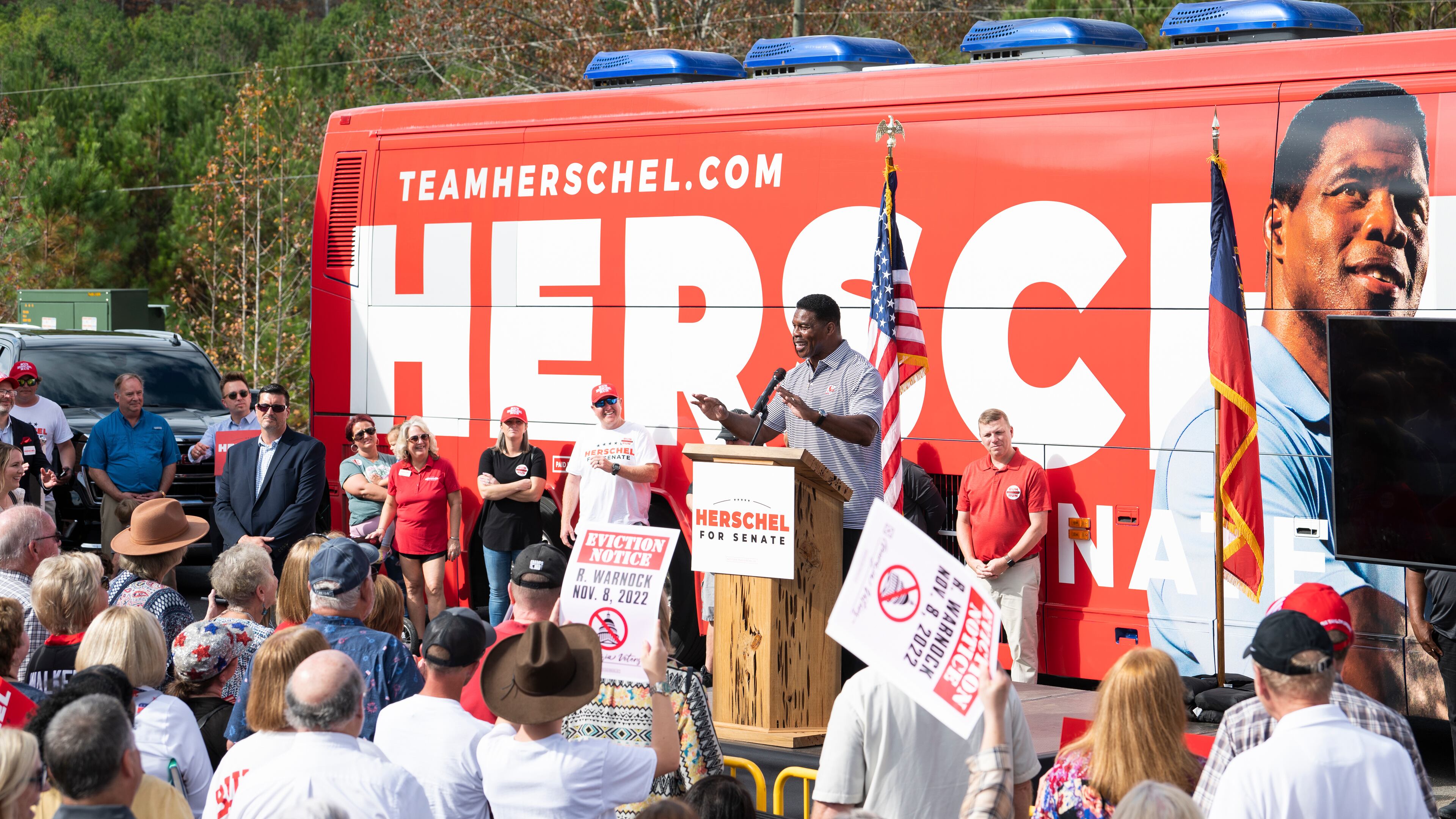 Herschel Walker, the Republican Senate candidate, speaks at a campaign rally in Hiram, Ga., on Sunday, Nov. 6, 2022. Republicans turned out in force, but Walker still lost in Georgia. (Nicole Buchanan/The New York Times)