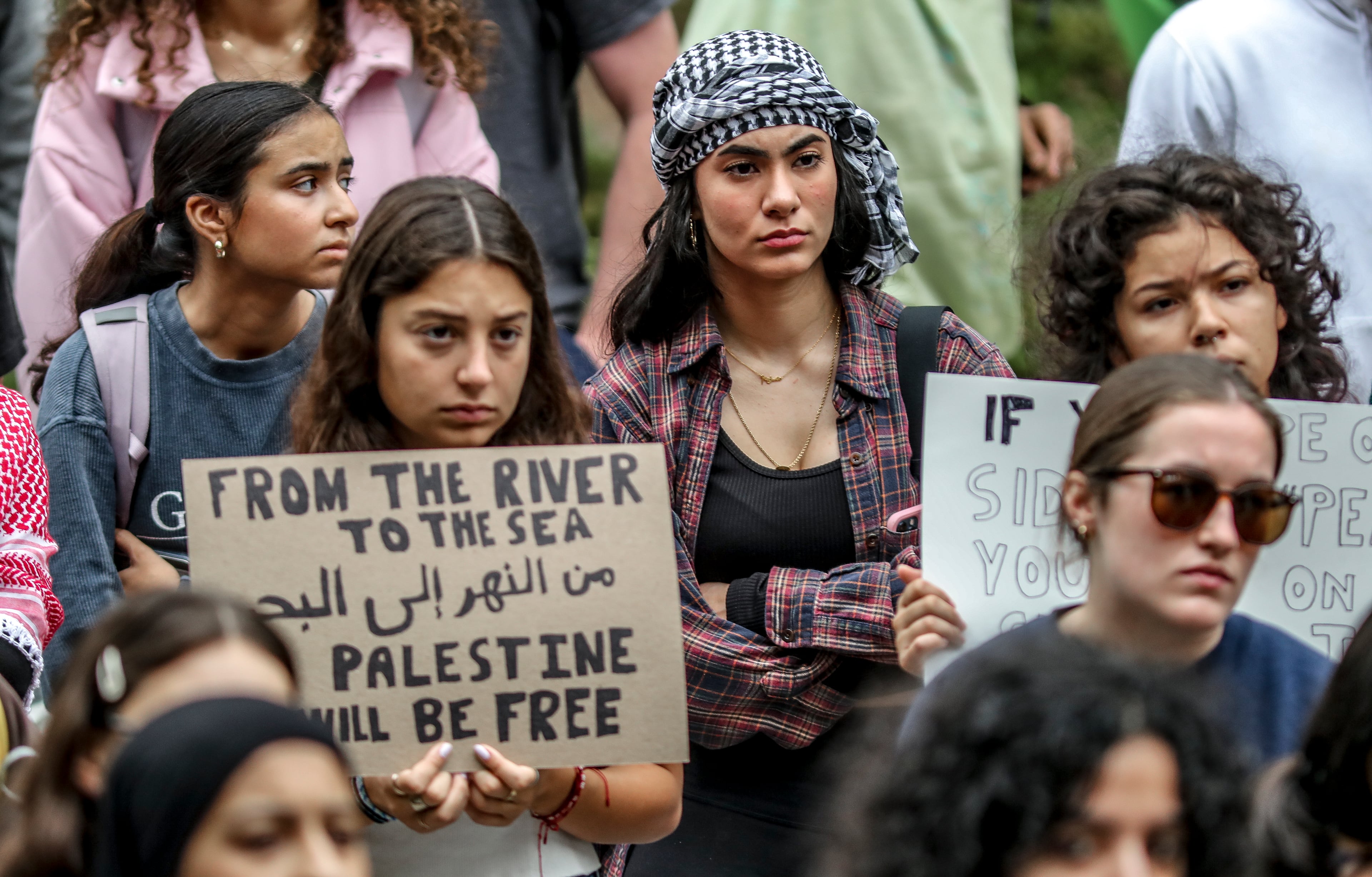 A student prayer rally "Solidarity with Palestine" occurred outside the student center on the Georgia Tech campus on Friday, Oct. 13, 2023, as Palestinians fled northern Gaza after Israel ordered them to evacuate while an Israeli ground attack loomed in the war against Hamas. (John Spink / John.Spink@ajc.com)