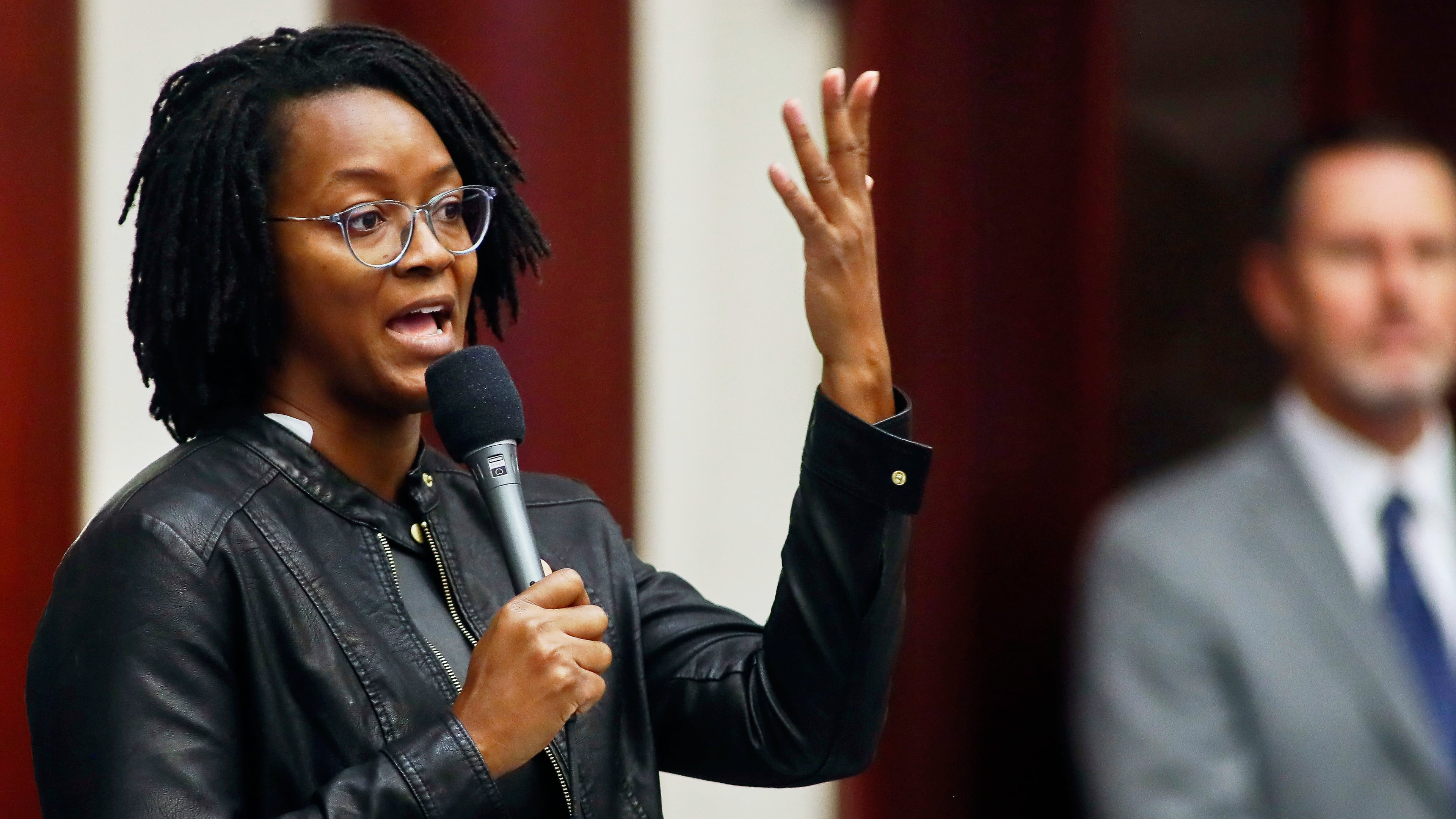 State Rep. Angie Nixon, D-Jacksonville asks a question on the SB 2-A Property Insurance bill, Dec. 14, 2022, in the House of Representatives in Tallahassee, Fla. (AP Photo/Phil Sears, File)