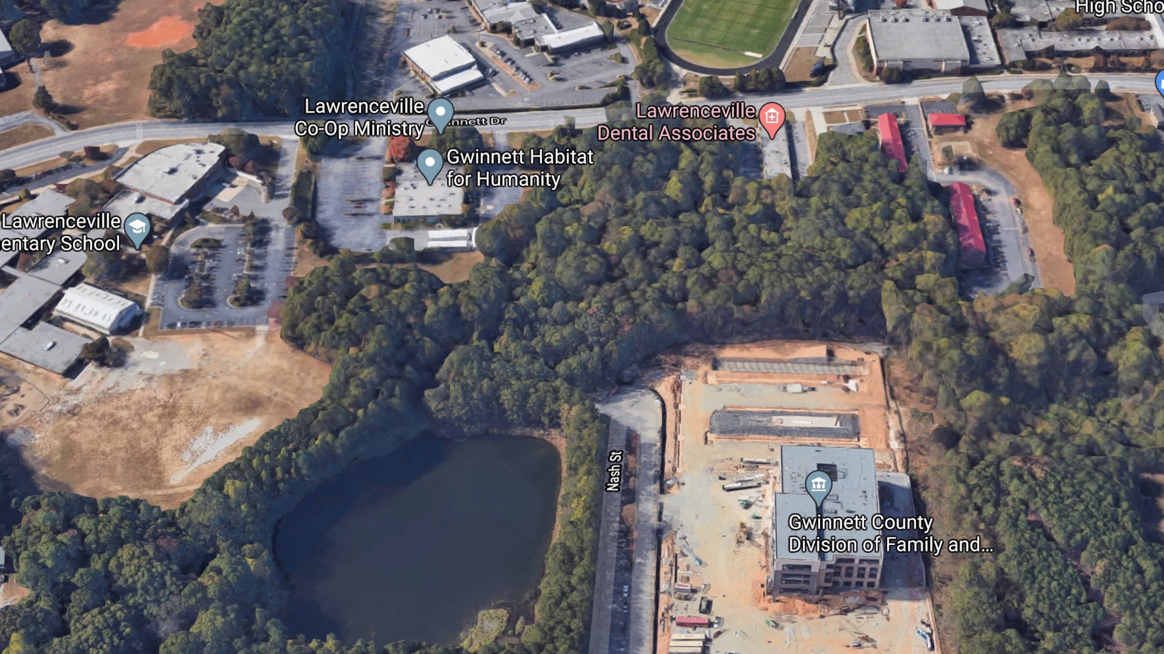 The Lawrenceville city council voted to award the Nash Street Extension Project to the lowest of nine bidders, Georgia-based Pittman Construction Company. (Google Maps)