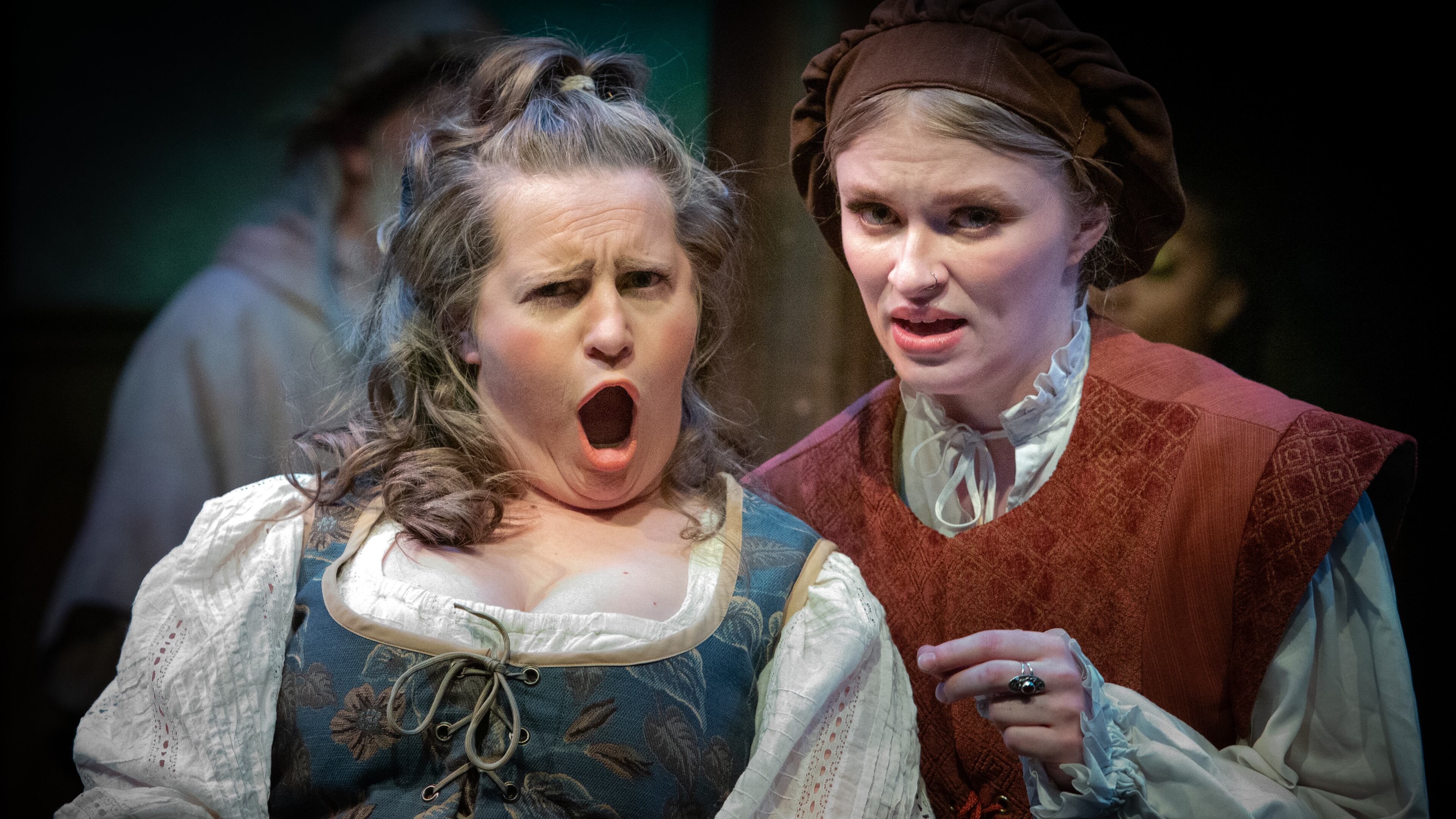 Kirsten Chervenak as Phebe and Gracie Wallace as Rosalind/Ganymede in "As You Like It" at the Shakespeare Tavern (Photos by Jeff Watkins)