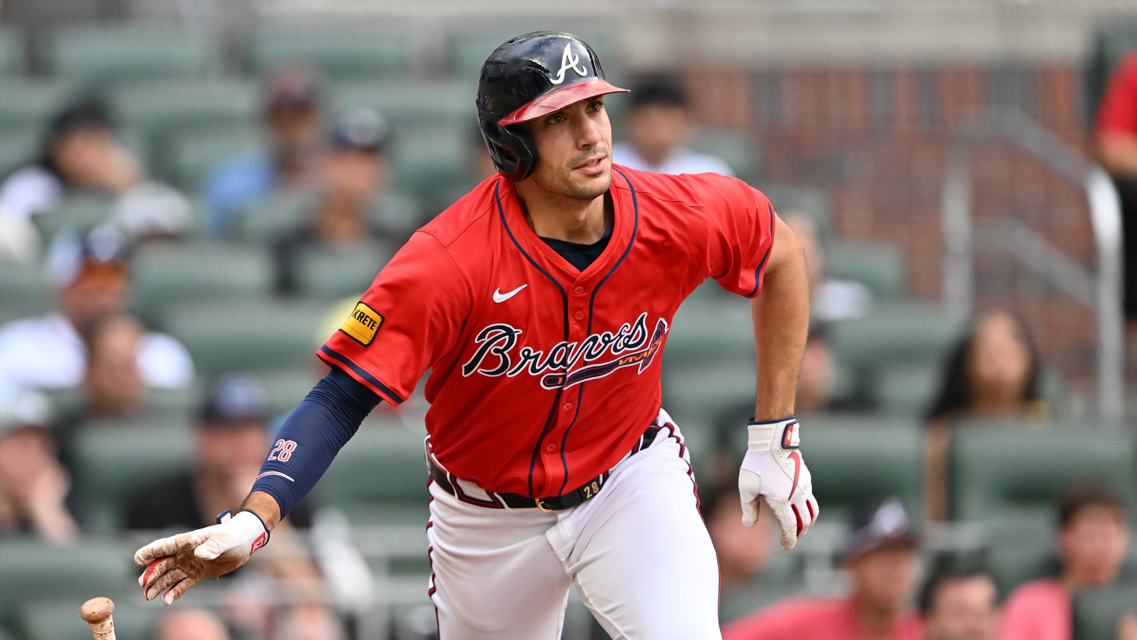 Braves first baseman Matt Olson played in his 741st consecutive game and now has passed Dale Murphy for the fifth longest starting streak in the divisional era. (Hyosub Shin/AJC)