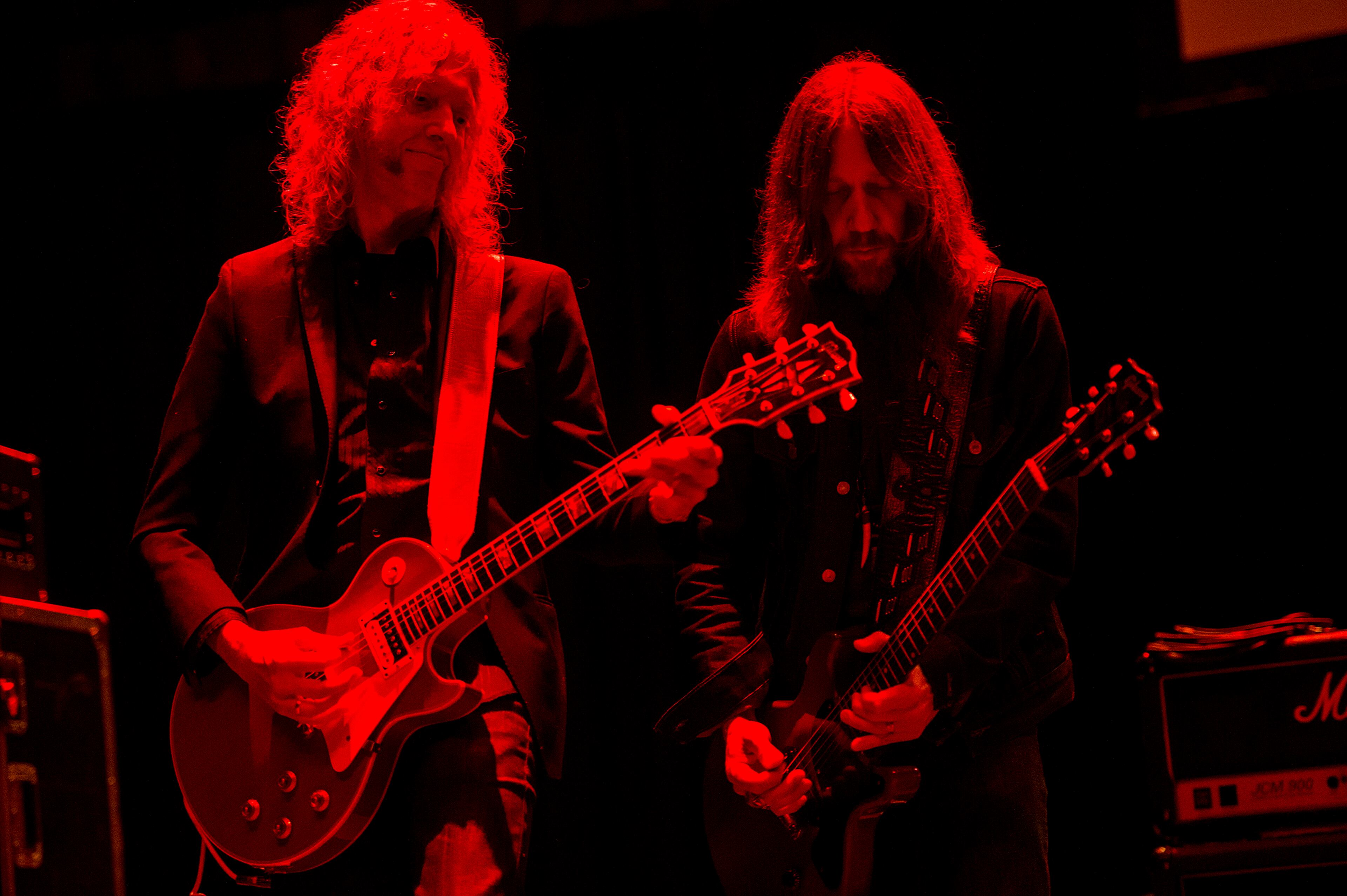 January 9, 2016 Atlanta - Drivin' N Cryin's Warner Hodges (left) and Blackberry Smoke's Charlie Starr perform on stage during a tribute to the late Alex Cooley at the Tabernacle in Atlanta on Saturday, January 9, 2016. The Indigo Girls, Kristian Bush, Blackberry Smoke and Drivin' N Cryin' all performed during the evening. JONATHAN PHILLIPS / SPECIAL