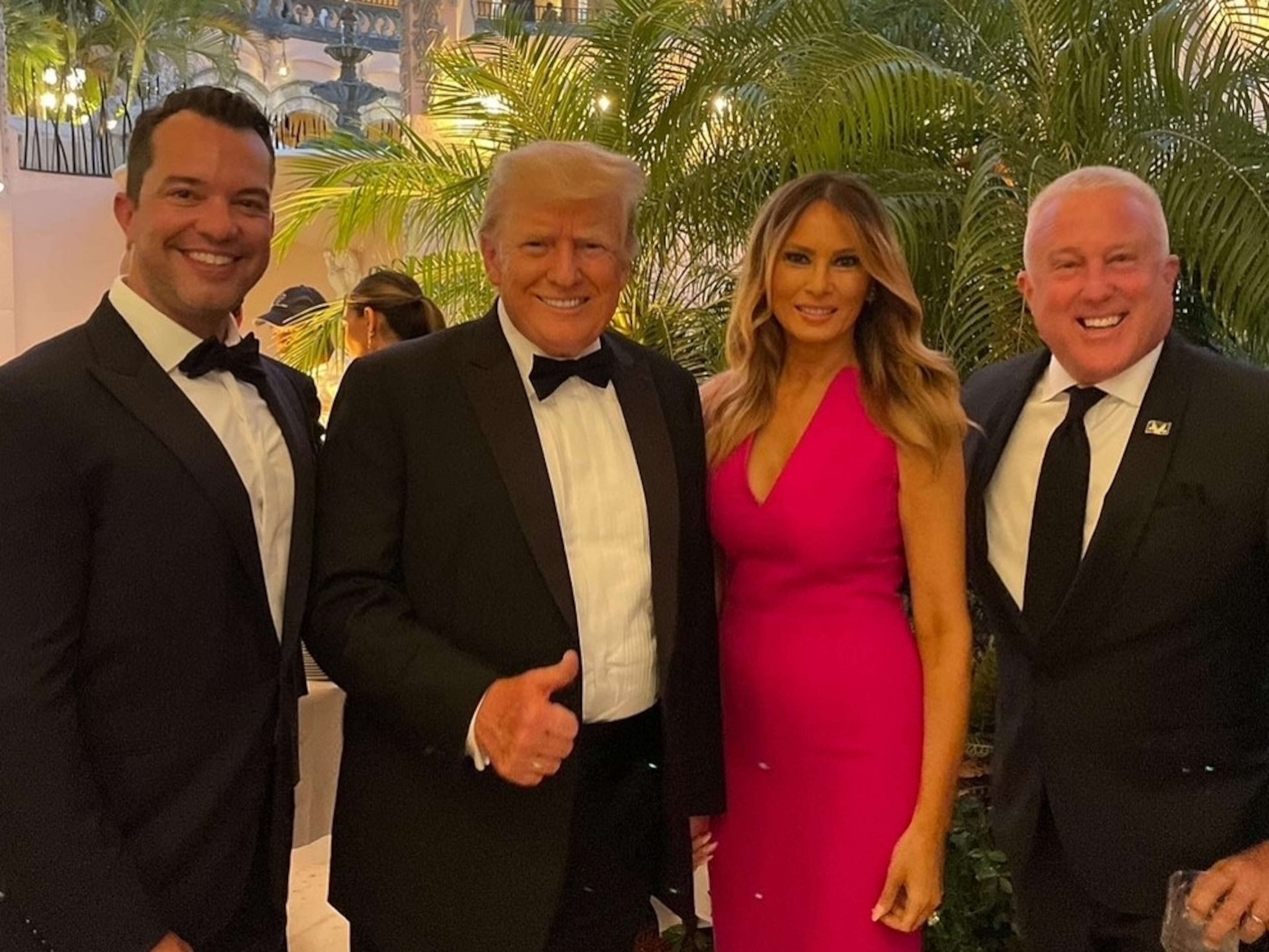 Bill White, far right, left Buckhead for Palm Beach with his husband, Bryan Eure. Here Eure, far left, and White, far right, pictured with President-elect Donald Trump, and First Lady Melania Trump at Mar-A-Lago.