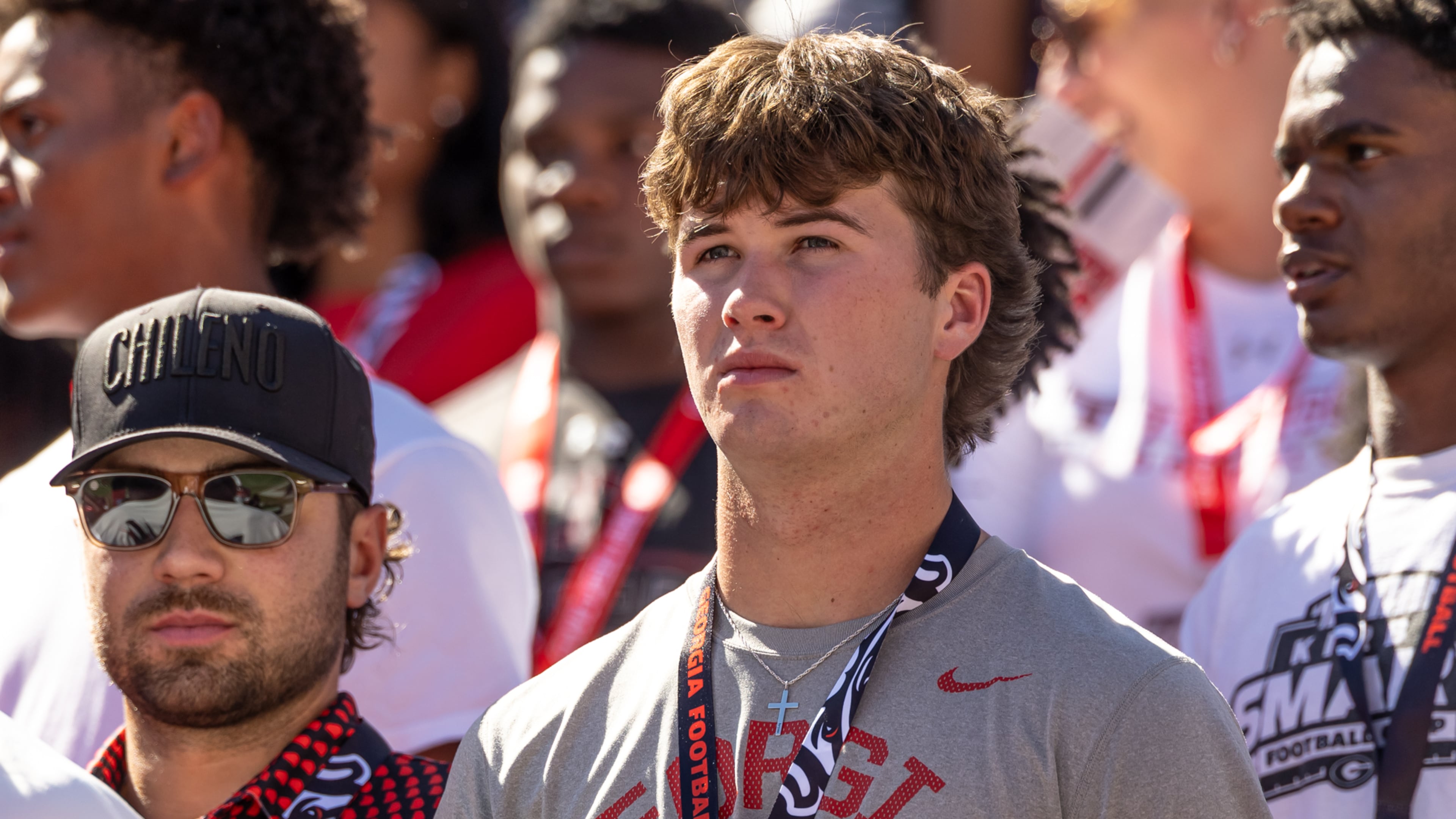 Three-star class of 2027 quarterback recruit Bo Bryan, the son of country music icon Luke Bryan, enjoys the scenery at Sanford Stadium during the Georgia-Oklahoma game on Saturday, Sept. 26, 2026, in Athens, Ga. (Jeff Sentell/DawgNation)