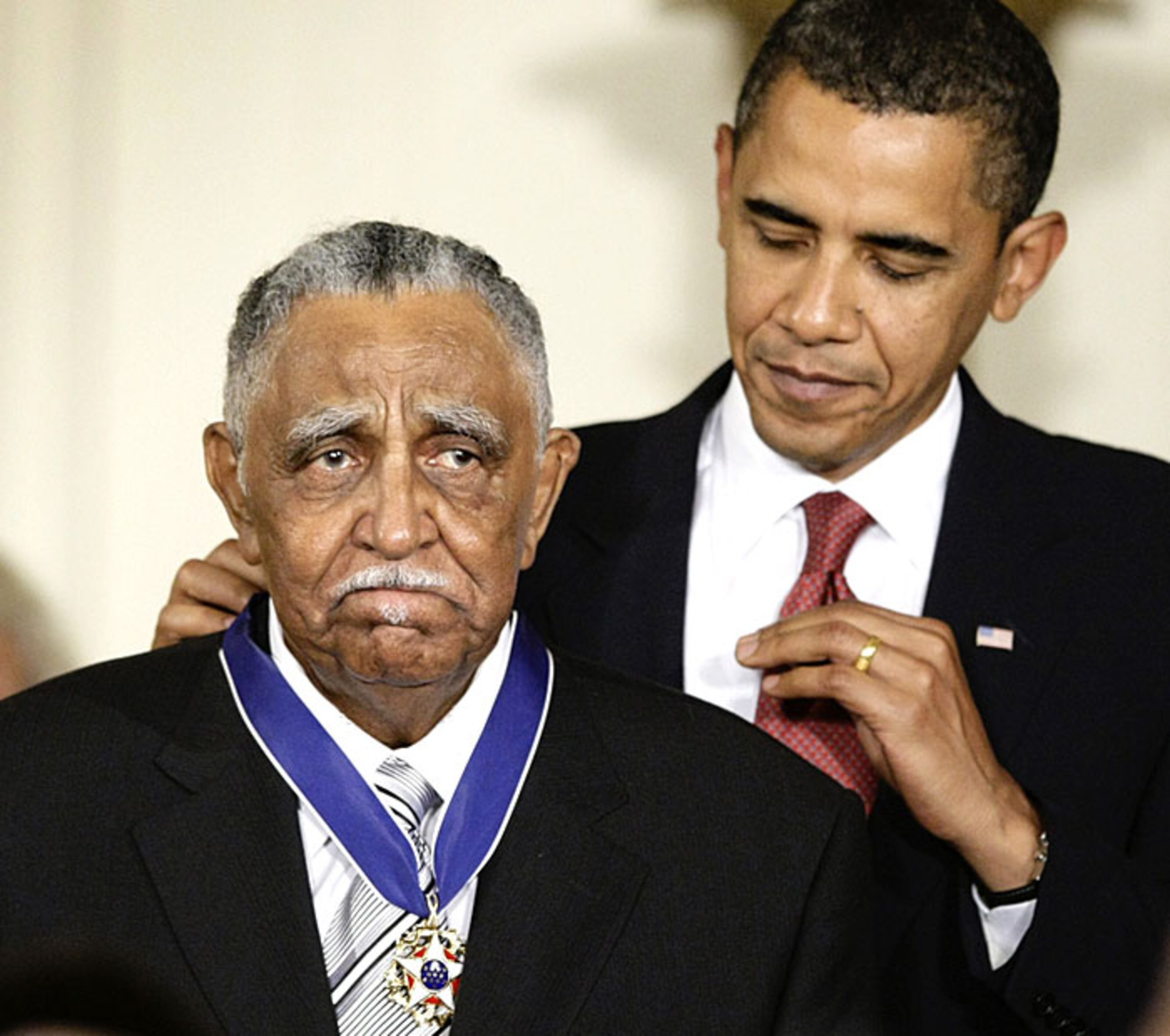 President Barack Obama presents a 2009 Presidential Medal of Freedom to Rev. Joseph Lowery who has been a leader of the civil rights movement since the 1950s, and co-founded the Southern Christian Leadership Conference with Martin Luther King, Wednesday.