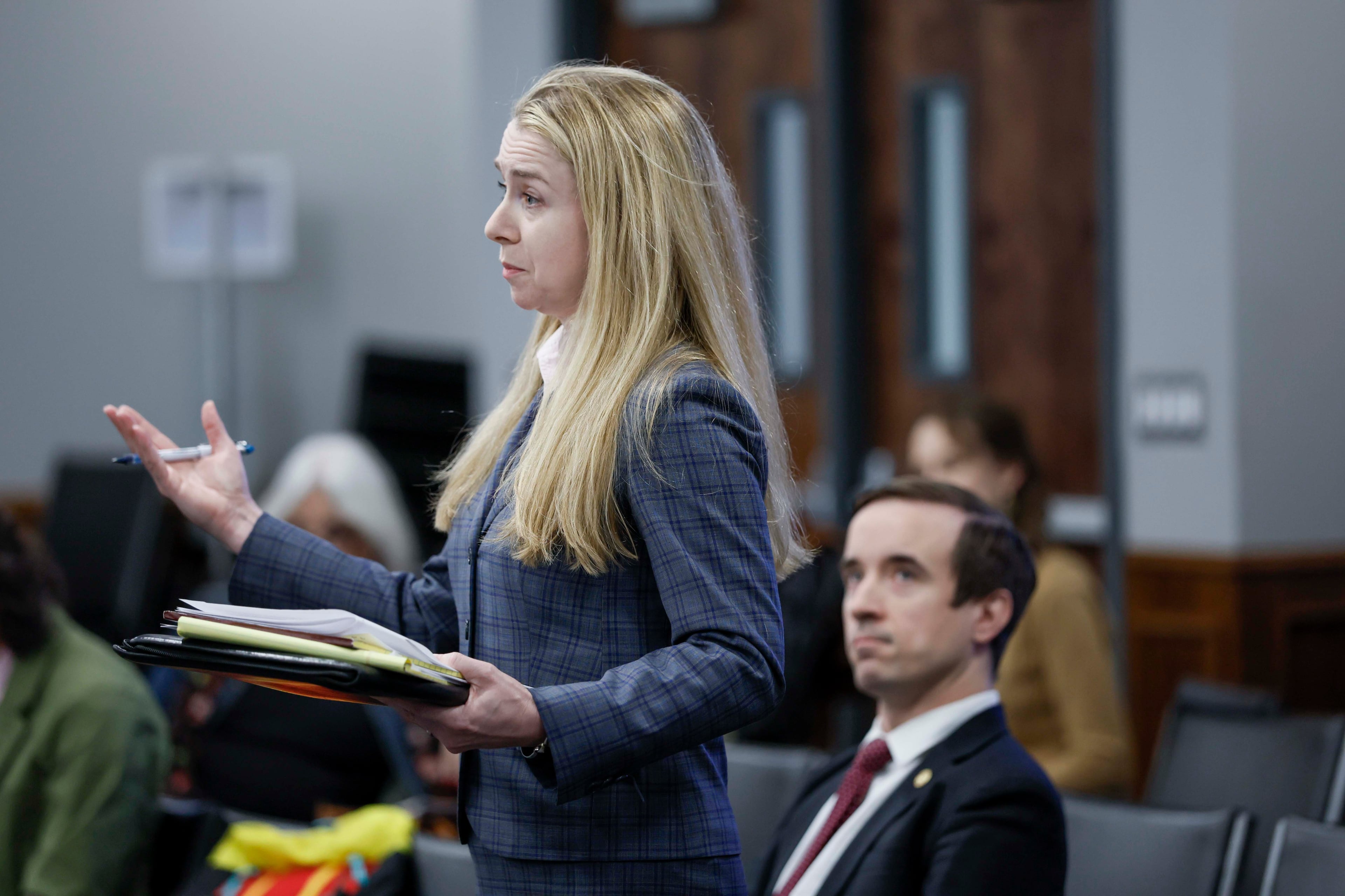 Catherine Bernard, NFRA National Director for Georgia, speaks to the State Ethics Commission during preliminary hearings on campaign finance charges against two groups linked to First Liberty, the Georgia Republican Assembly, and the Georgia Republican Assembly PAC, on Thursday, Dec. 4, 2025, in Carrollton, GA. In July, the commission accused the Georgia Republican Assembly PAC of 61 violations of state campaign finance laws.
(Miguel Martinez/ AJC)