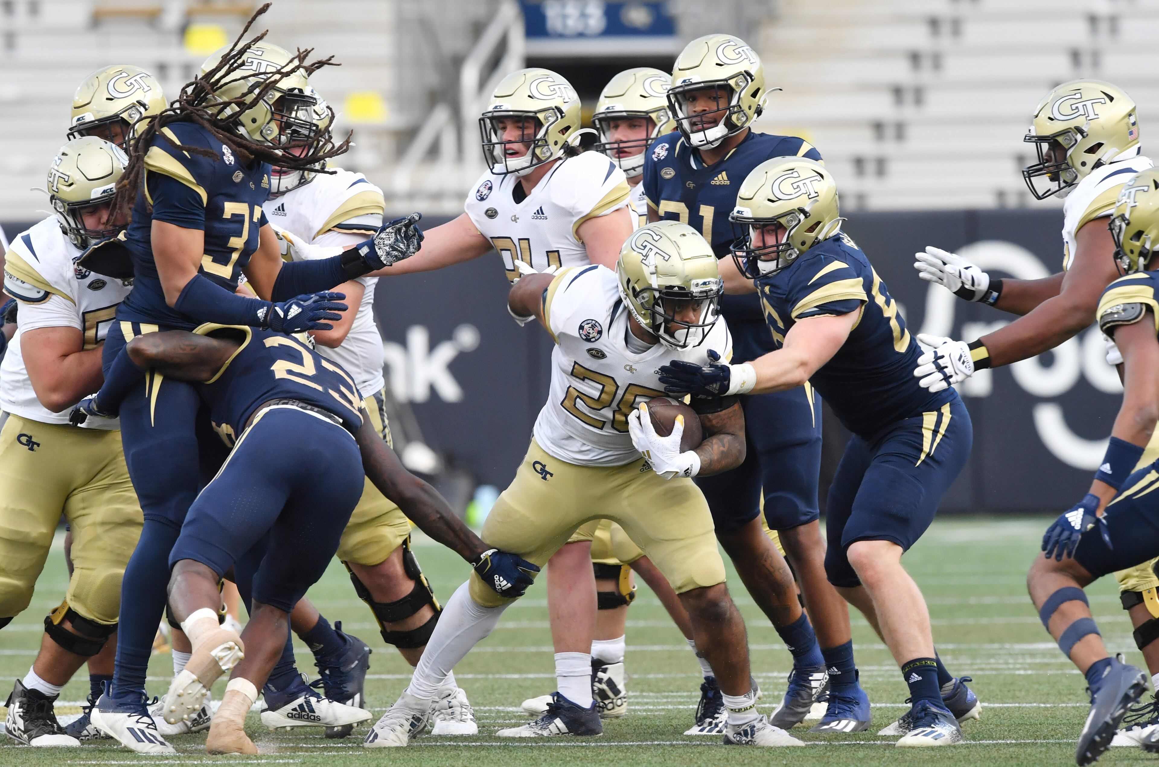 April 23, 2021 Atlanta - Georgia Tech running back Tony Amerson (28) runs with the ball during the 2021 Spring Game at Georgia Tech's Bobby Dodd Stadium in Atlanta on Friday, April 23, 2021. (Hyosub Shin / Hyosub.Shin@ajc.com)