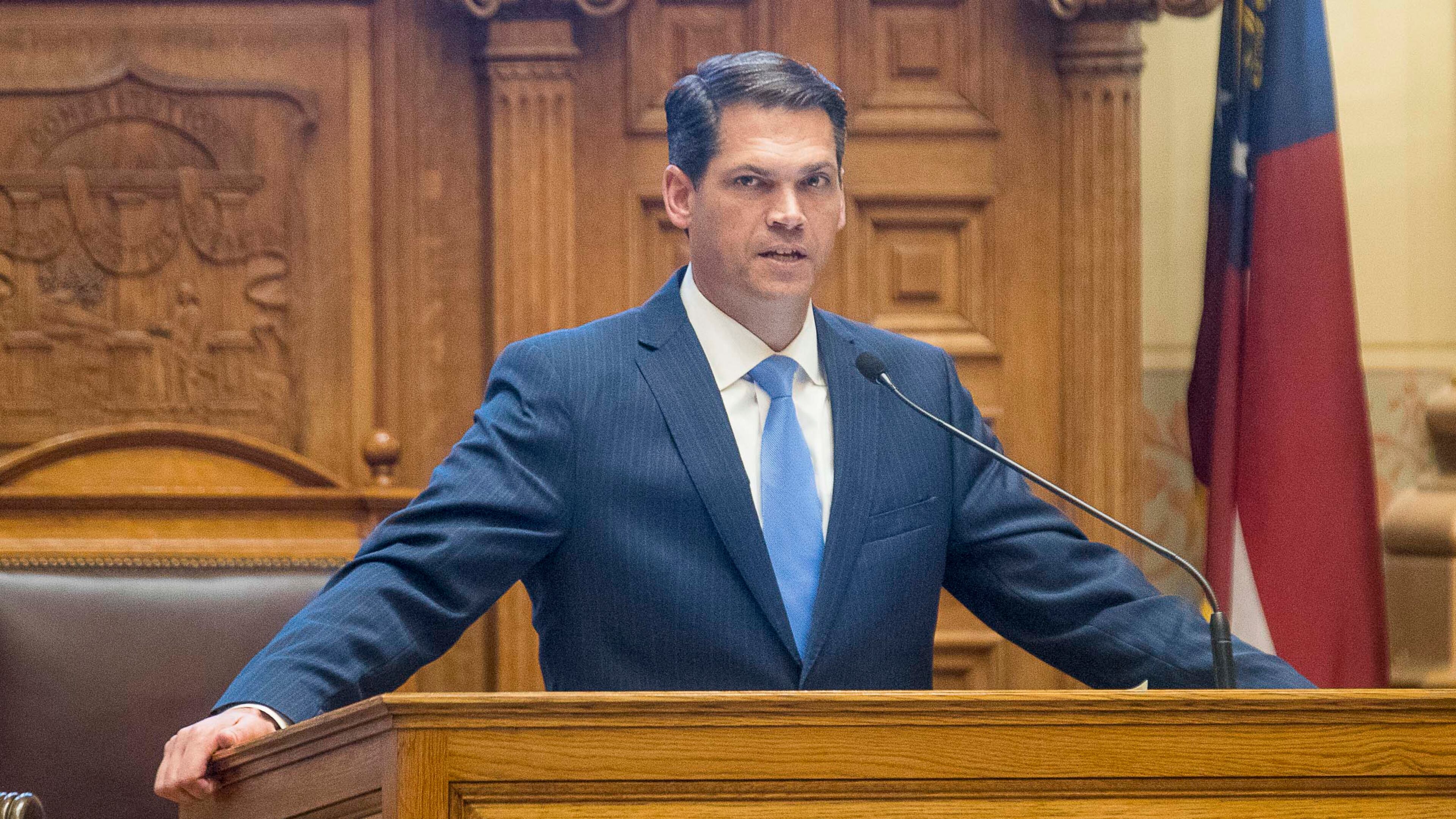 03/12/2020 -- Atlanta, Georgia -- Georgia Lt. Governor Geoff Duncan speaks on the upcoming possible changes to the legislative calendar due to coronavirus during the Georgia Legislatures Crossover day, Thursday, March 12, 2020. "This is an ongoing situation continuing to monitor very closely," Lt. Gov. Duncan said. "In the coming hours, we should have a more definitive solution to potential adjustment to our upcoming schedule." A press conference about the updates on coronavirus in Georgia held by Georgia Gov. Brian Kemp was scheduled for later in the afternoon. (ALYSSA POINTER/ALYSSA.POINTER@AJC.COM)