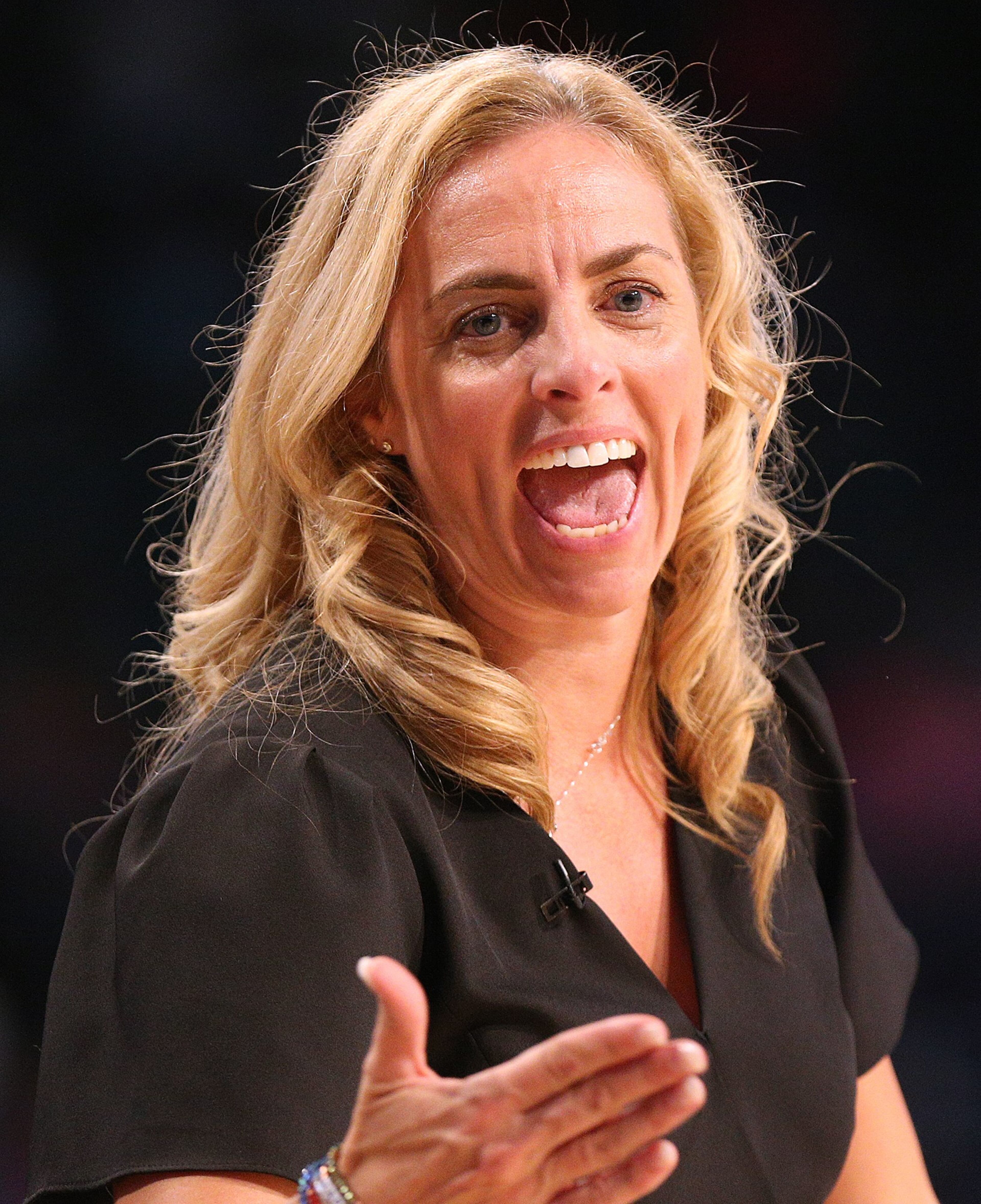 August 26, 2018 Atlanta: Atlanta Dream head coach Nicki Collen reacts to a call against her team during a 87-84 loss to the Washington Mystics in a WNBA semifinal playoff game on Sunday, August 26, 2018, in Atlanta. Curtis Compton/ccompton@ajc.com