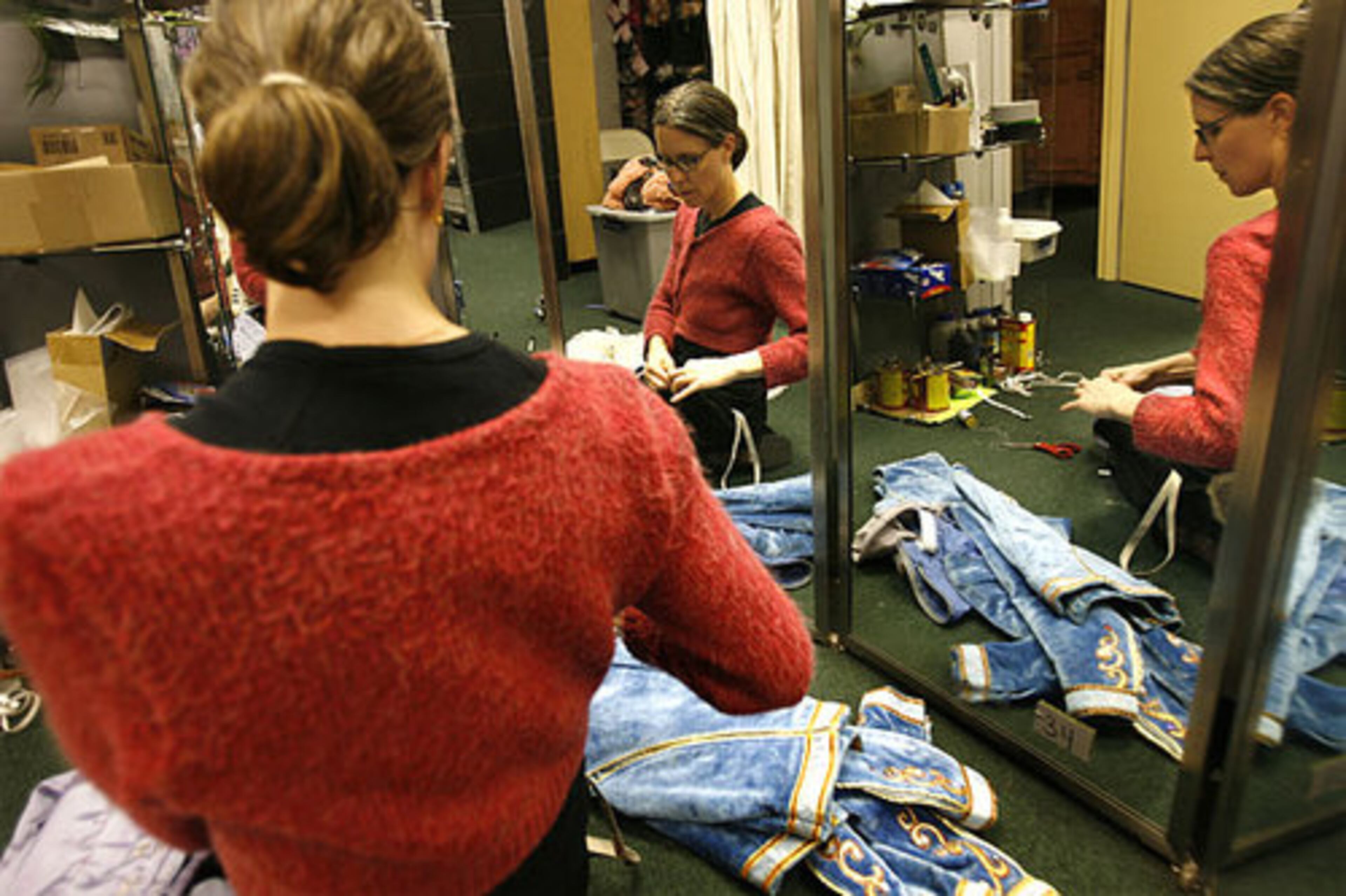 Heidi Parikh sews outfits for the cast of Nutcracker. She has been with the Atlanta Ballet for six years. The set and costumes evoke the era of Russia in which Tchikovosky lived.