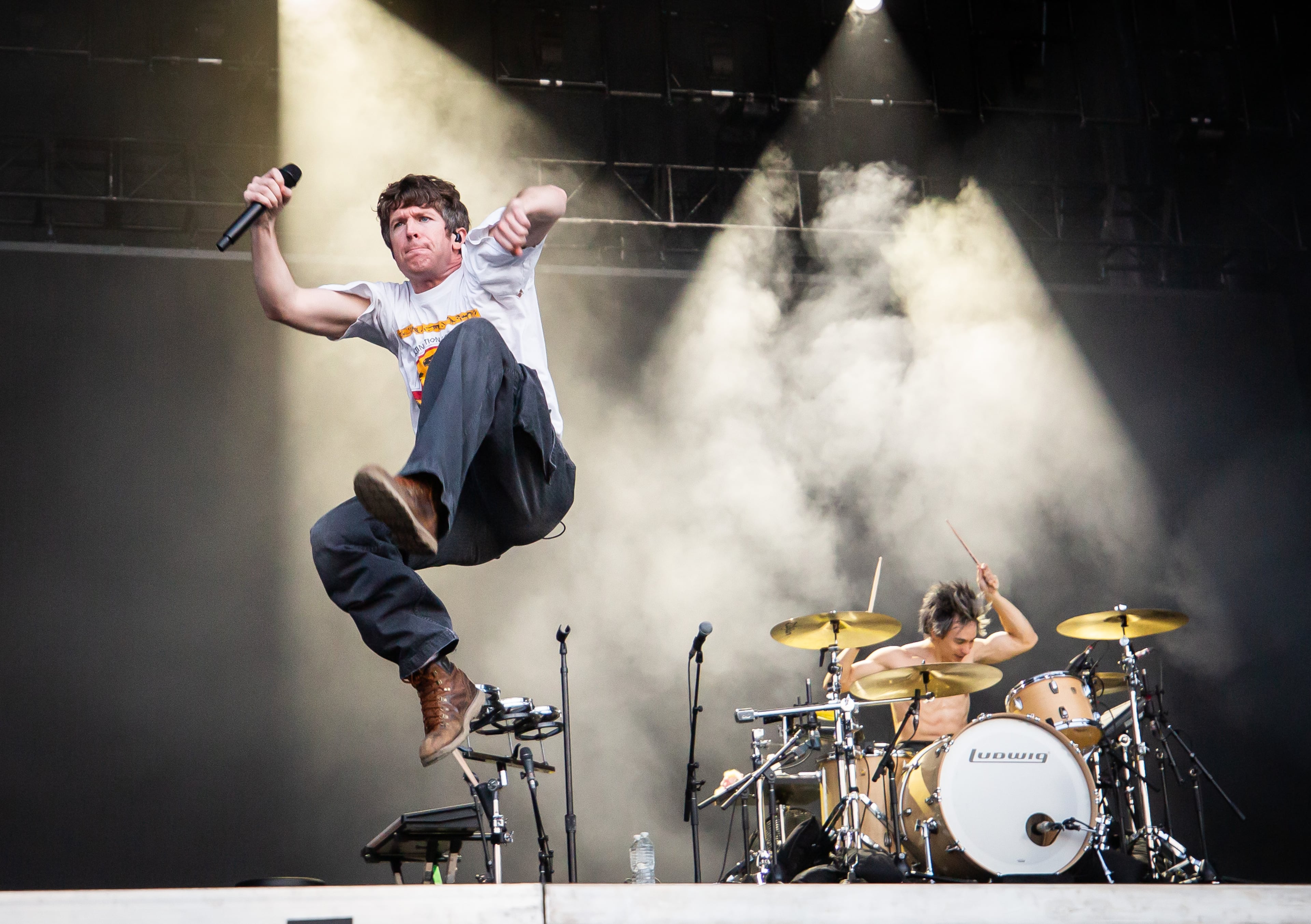 Hardcore heroes Turnstile with lead singer Brendan Yates brings their raucous, frenetic energy to Shaky Knees as the sunset on Friday, Sept. 18, 2026, on the Peachtree Stage in Piedmont Park, Atlanta. (Ryan Fleisher for the AJC)