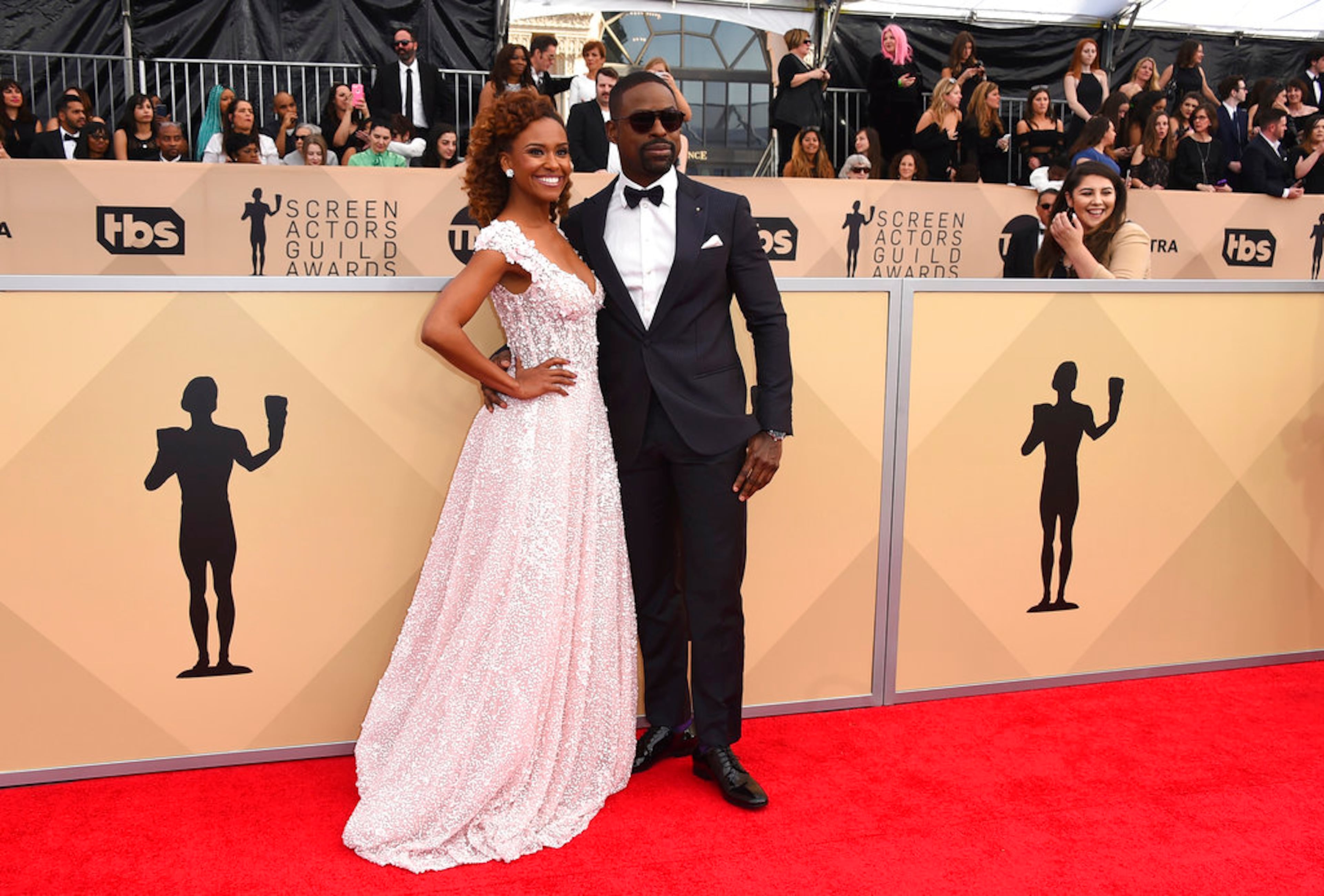 Ryan Michelle Bathe, left, and Sterling K. Brown arrive at the 24th annual Screen Actors Guild Awards at the Shrine Auditorium & Expo Hall on Sunday, Jan. 21, 2018, in Los Angeles. (Photo by Jordan Strauss/Invision/AP)