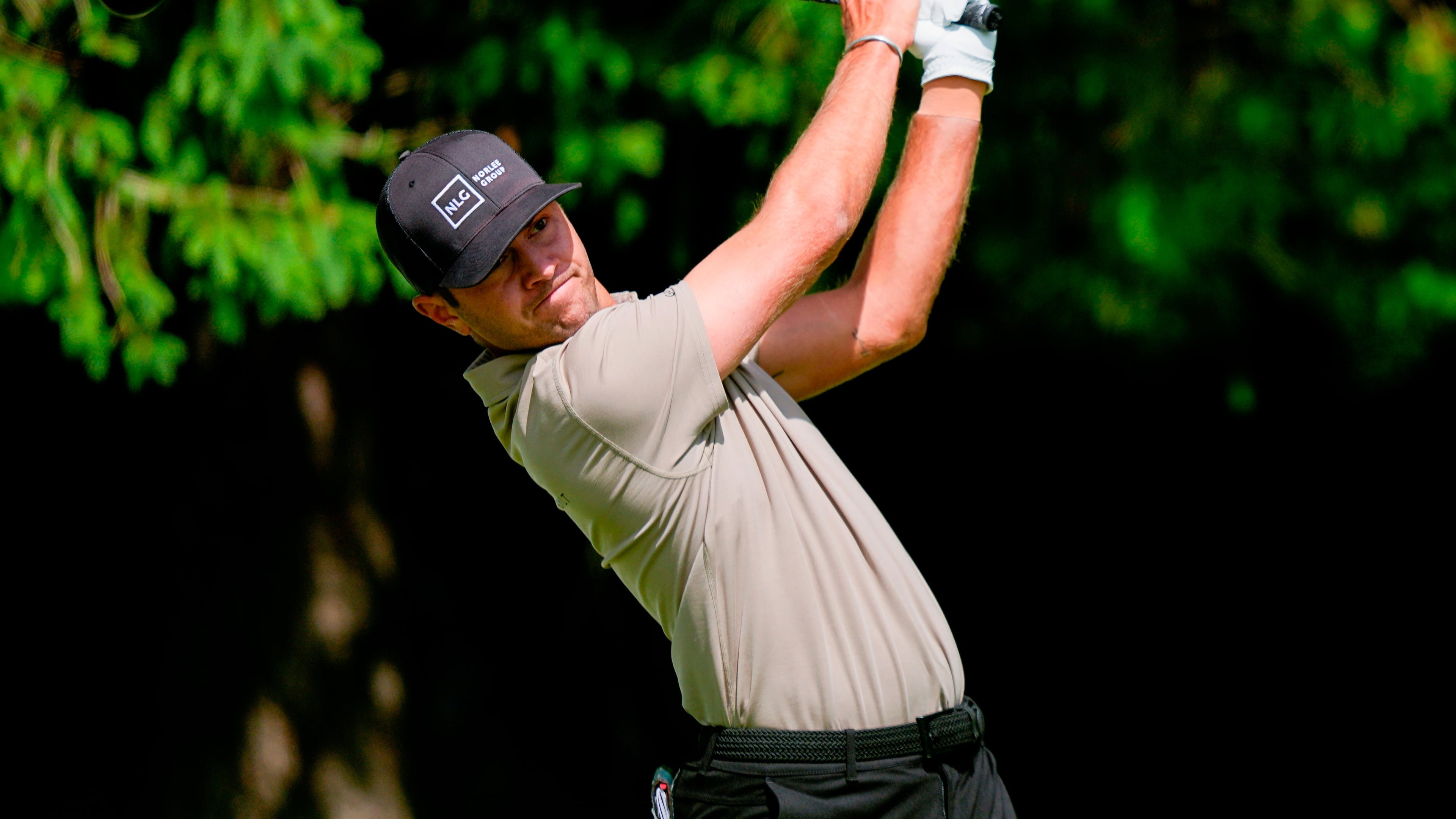 FILE - Chandler Blanchet hits from the fourth tee during the first round of the PGA Championship golf tournament at Aronimink Golf Club, Thursday, May 14, 2026, in Newtown Square, PA. (AP Photo/Matt Slocum,File)