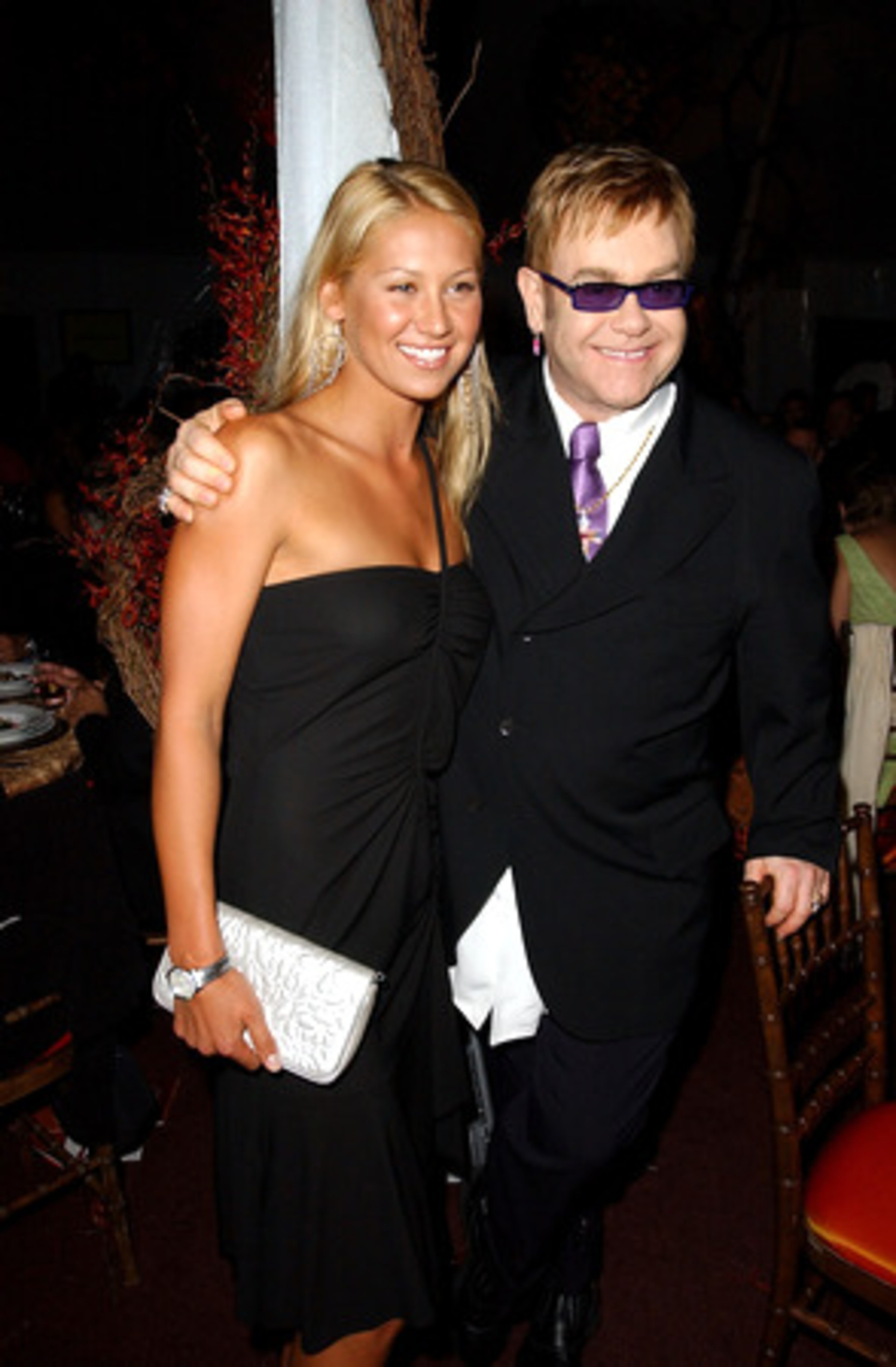 Anna Kournikova (shown with Elton John). In 2005 William Lepeska admitted to swimming nude across Biscayne Bay, bound for the tennis player's Florida home. He came ashore at the wrong house. A judge told him to stay away from Kournikova. He had previously served time for stabbing a college student.