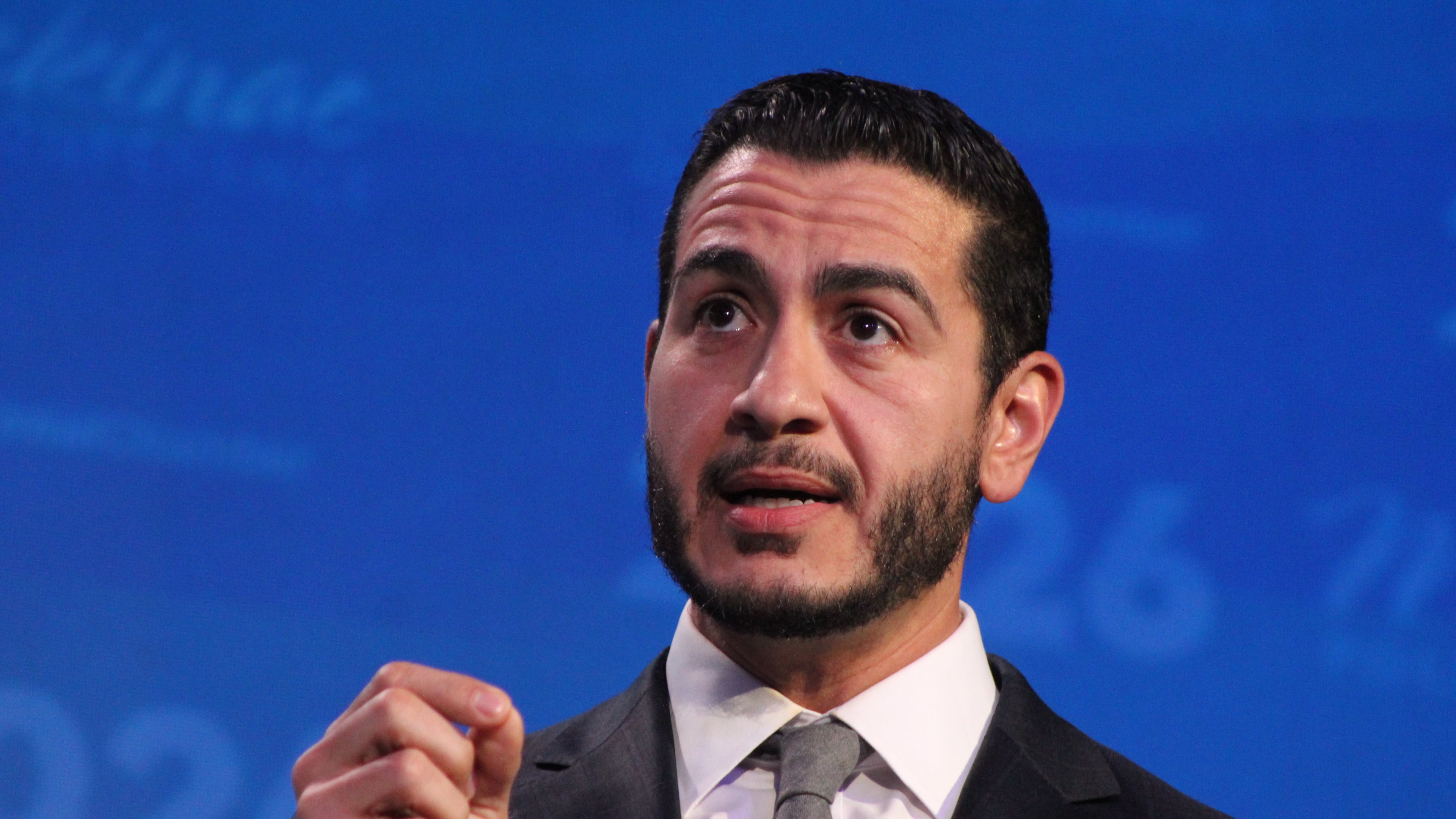 Former public health official Abdul El-Sayed speaks during a debate between the Michigan Democratic candidates running for U.S. Senate on Thursday, May 28, 2026 on Mackinac Island, Mich. (Danielle James/The Flint Journal via AP)