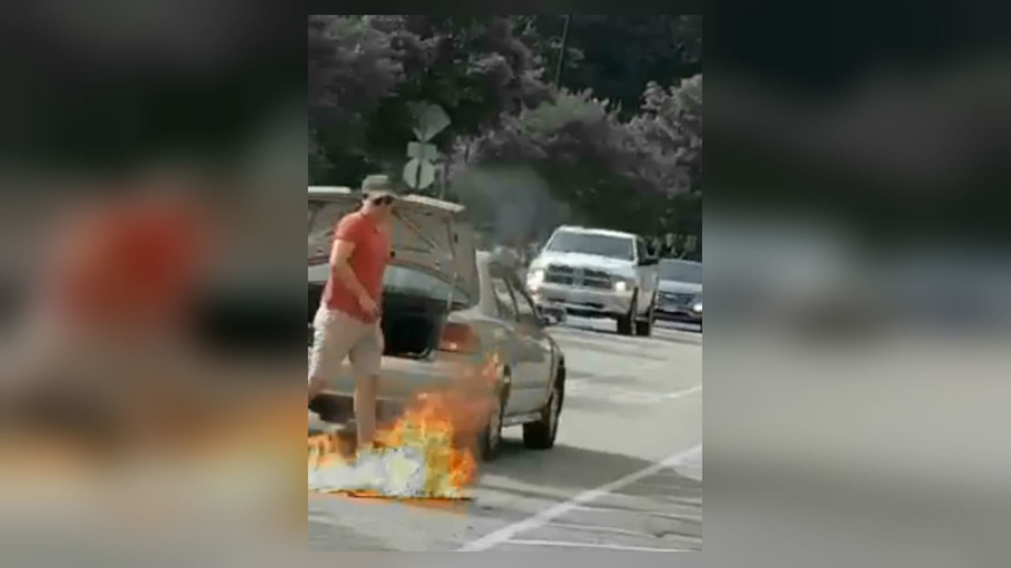 A Virginia man was arrested after burning an American flag in a Walmart parking lot on the Fourth of July, investigators said. (Photo: Screengrab via York-Poquoson Sheriff’s Office)