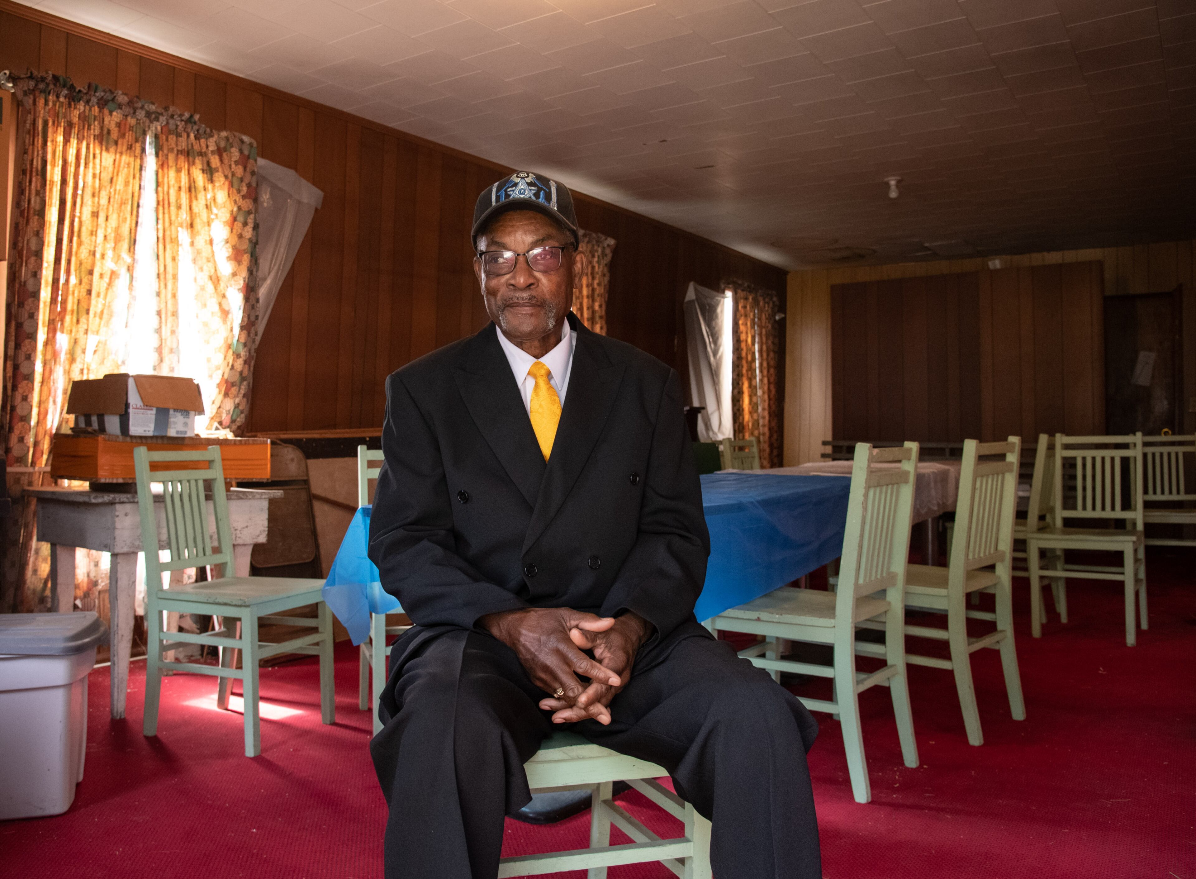 David Myers Jr., district deputy with the Prince Hall Grand Lodge of Georgia, sits inside the reception hall of the Chickamauga Masonic Lodge. Contributed by Mark Gilliland