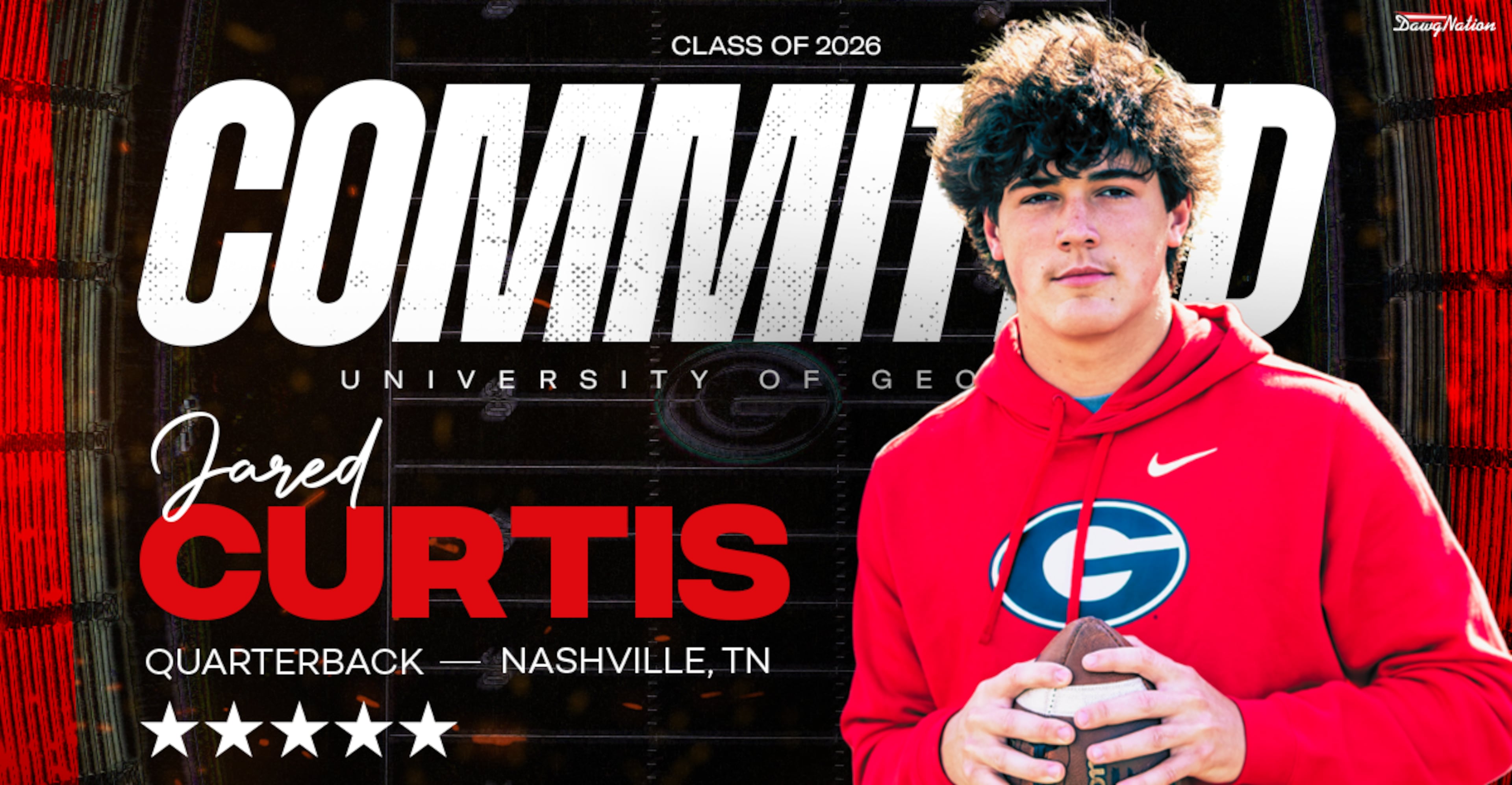 5-star QB Jared Curtis, the nation's No. 1 QB prospect for the 2026 cycle, has committed to Georgia over Oregon. (Cayce Dunn/ DawgNation illustration)