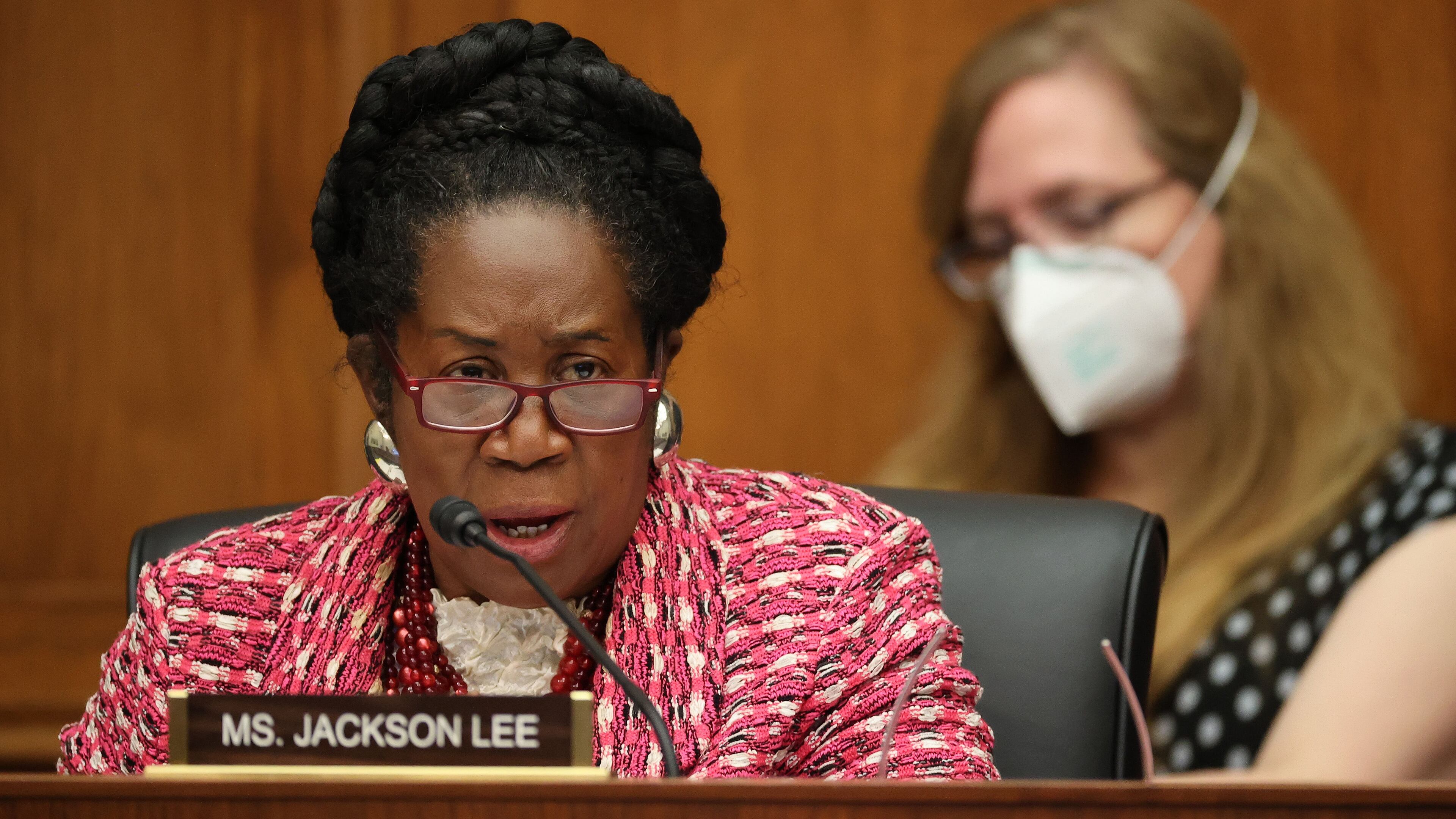 In this photo from September 17, 2020, Representative Shelia Jackson Lee questions witnesses during a hearing about "Worldwide Threats to the Homeland" on Capitol Hill in Washington, DC. Rep. Jackson Lee is renewing a 30-year congressional push to establish a commission that would study the impact of slavery and possible reparations for African Americans. (Chip Somodevilla/POOL/AFP via Getty Images/TNS)