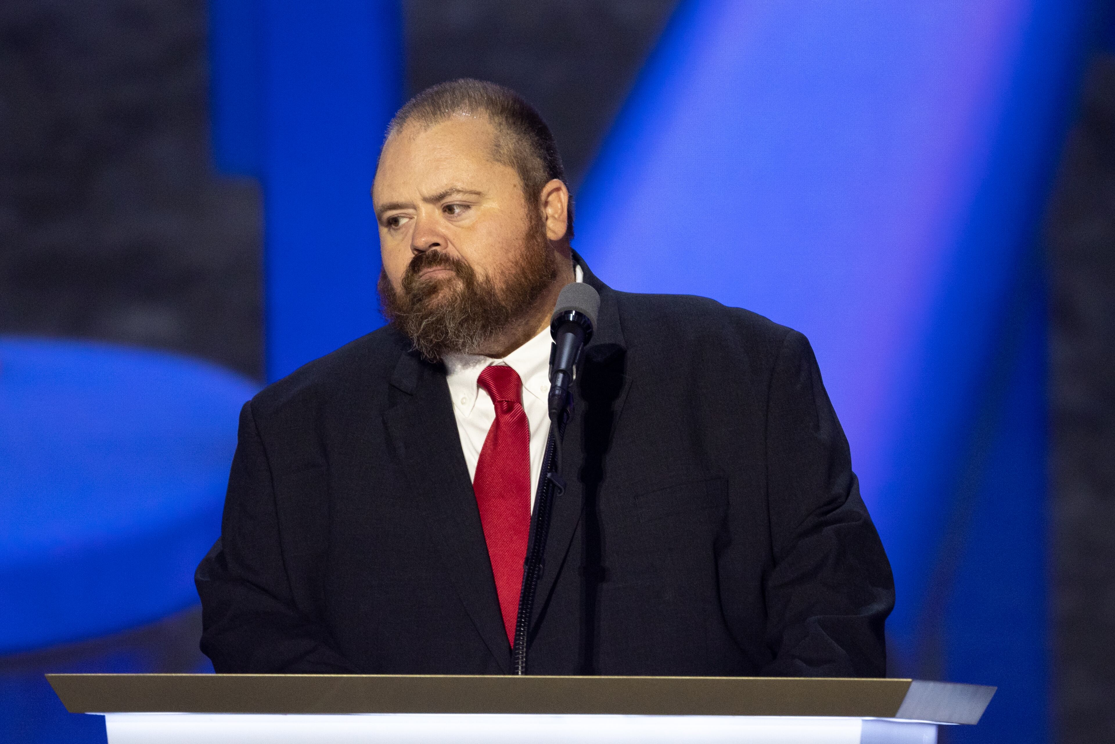 Trent Conaway, mayor of East Palestine, Ohio, speaks at the Republican National Convention in Milwaukee.