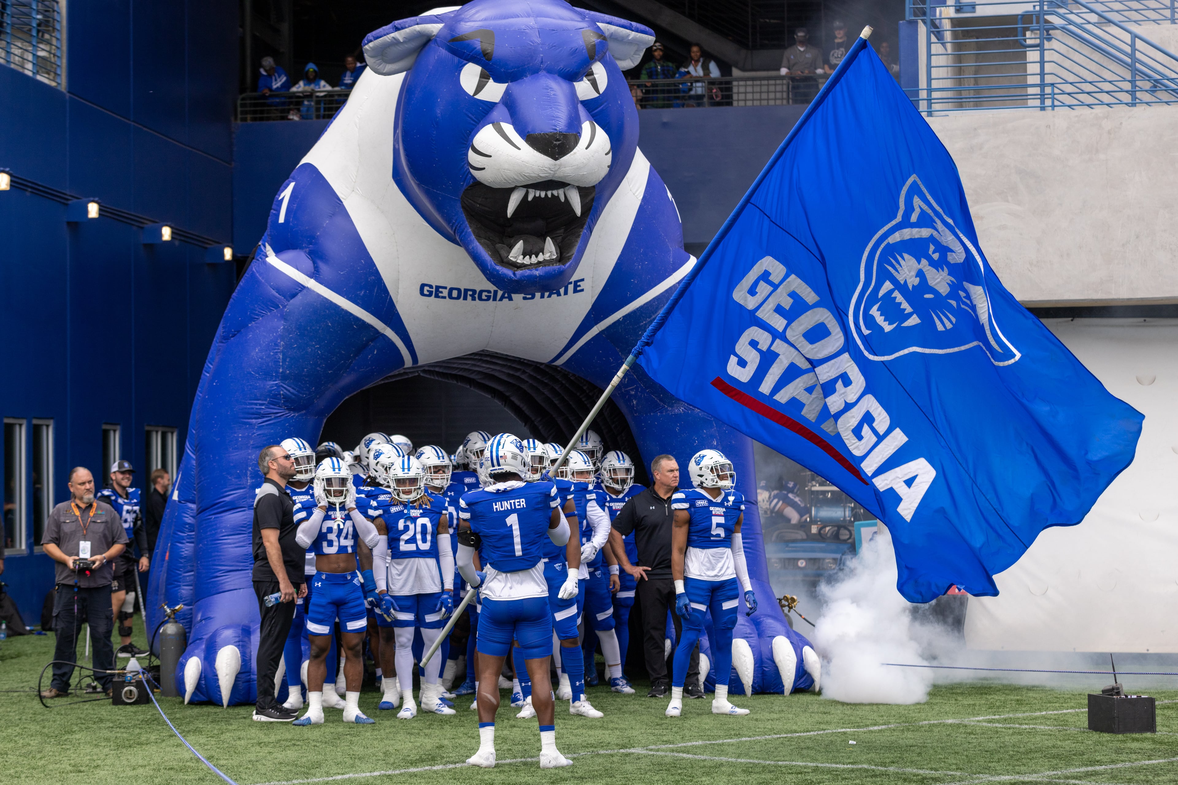 Georgia State University football team prepares to enter the field before the start of their game with Old Dominion University at Center Parc Stadium Saturday, Oct. 29, 2022. (Steve Schaefer/steve.schaefer@ajc.com)