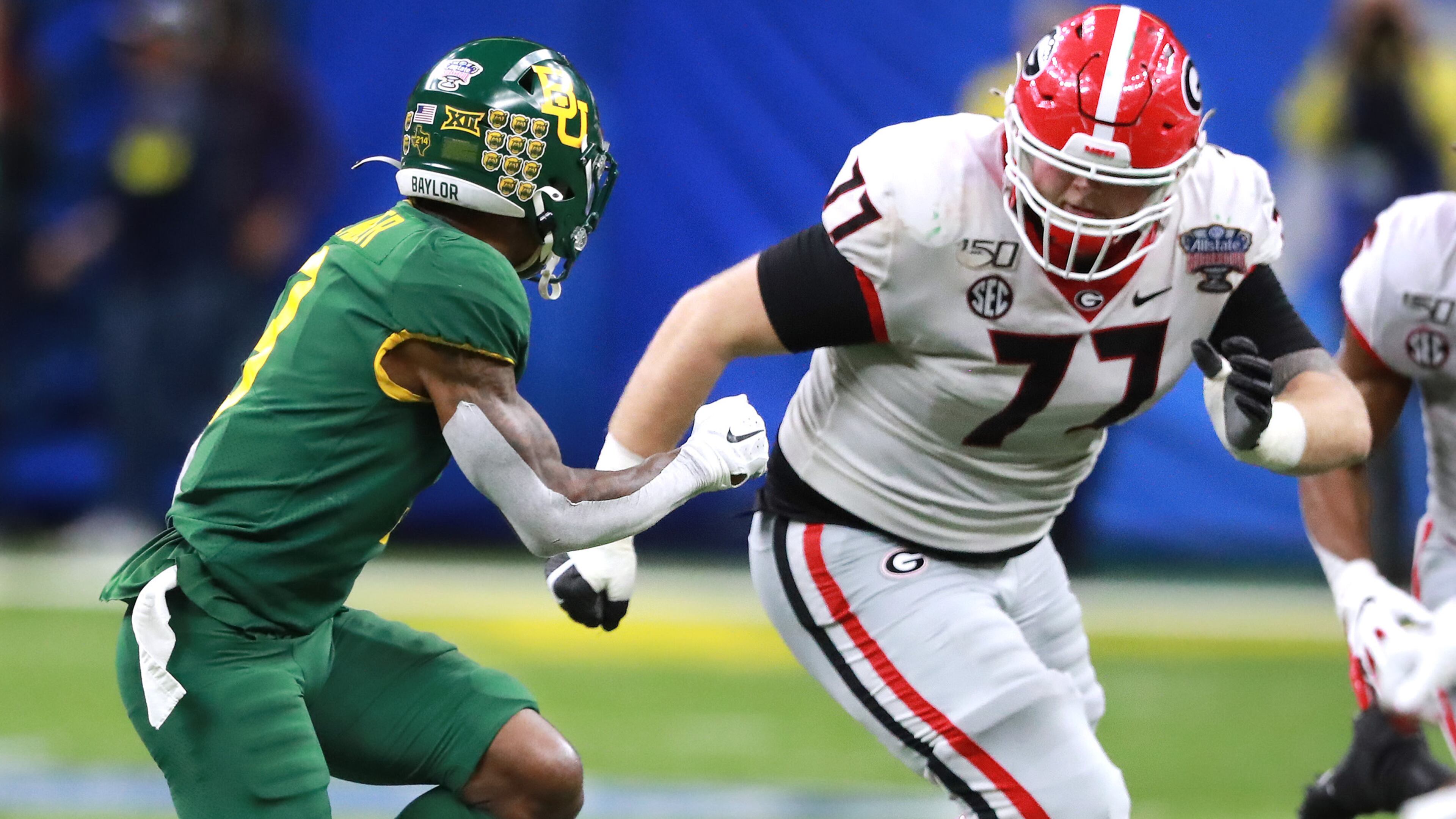 January 1, 2020 New Orleans: Cade Mays started at left tackle for Georgia against Baylor in the Sugar Bowl at the Superdome on Wednesday, January 1, 2020, in New Orleans. He has since transferred to Tennessee. Curtis Compton ccompton@ajc.com