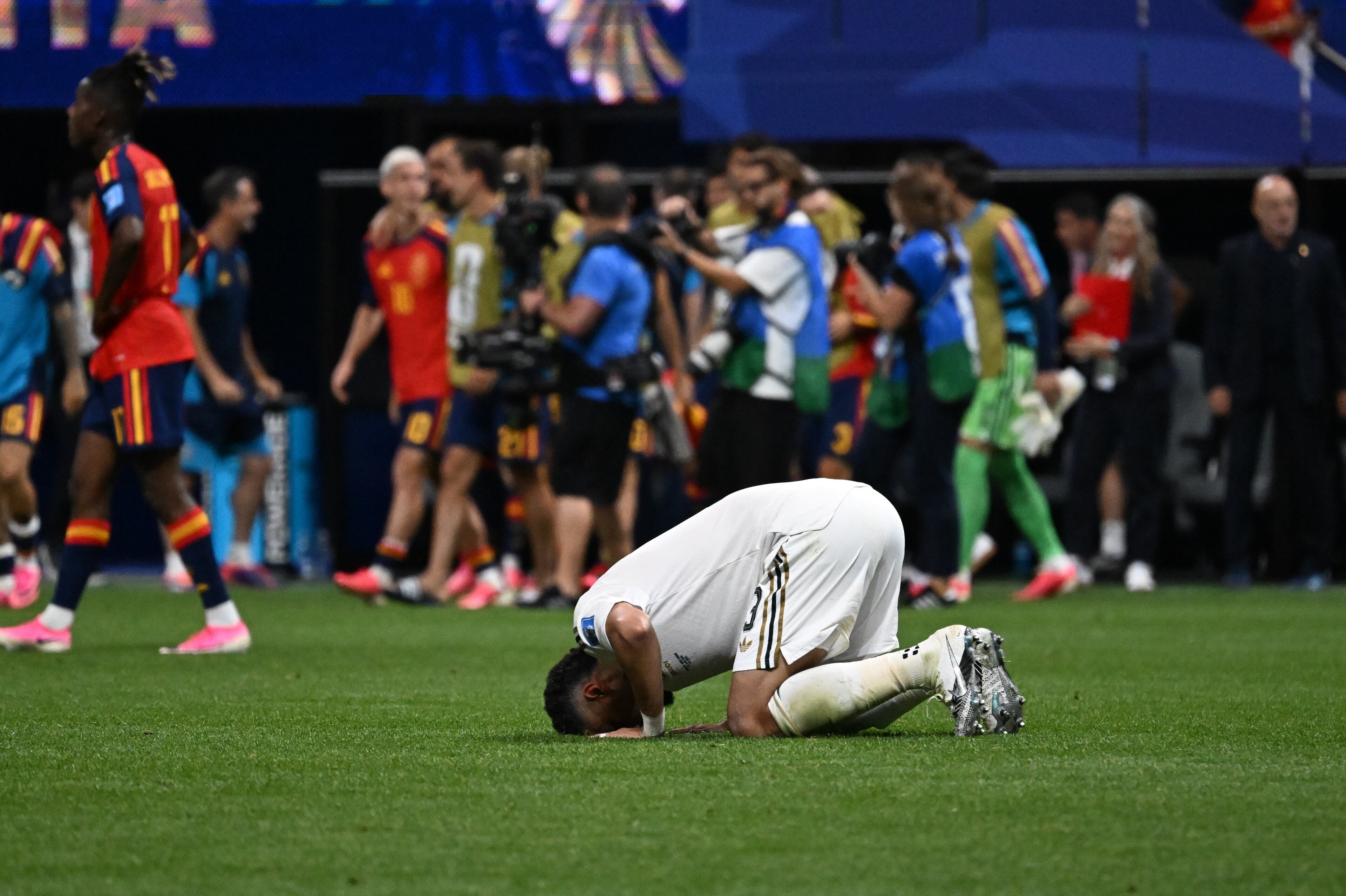 Saudi Arabia's Ali Lajami reacts after the Spain vs. Saudi Arabia World Cup match ends Sunday, June 21, 2026, at Atlanta Stadium. (Hyosub Shin/AJC)