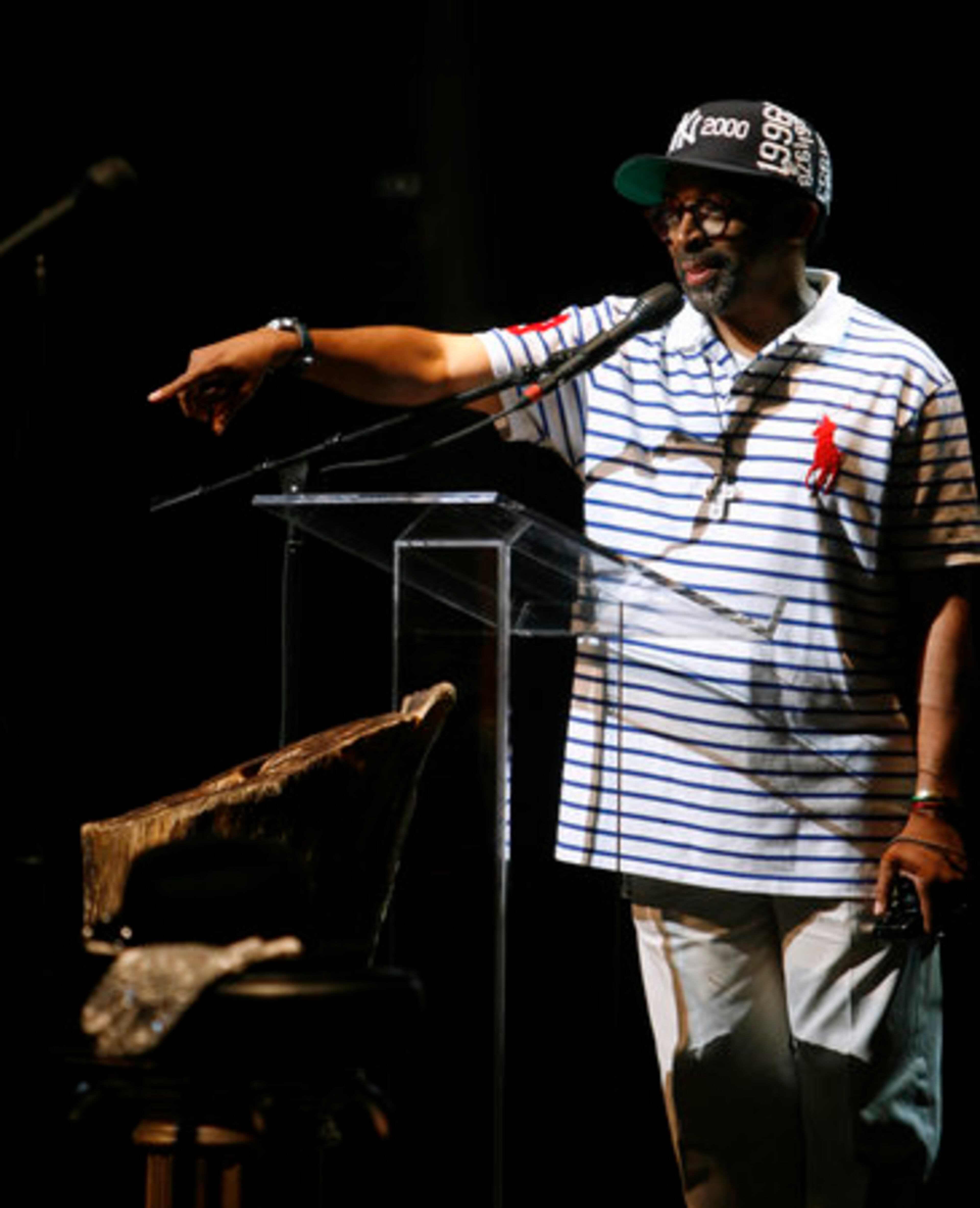 Film director Spike Lee speaks about Jackson to the Apollo crowd.
