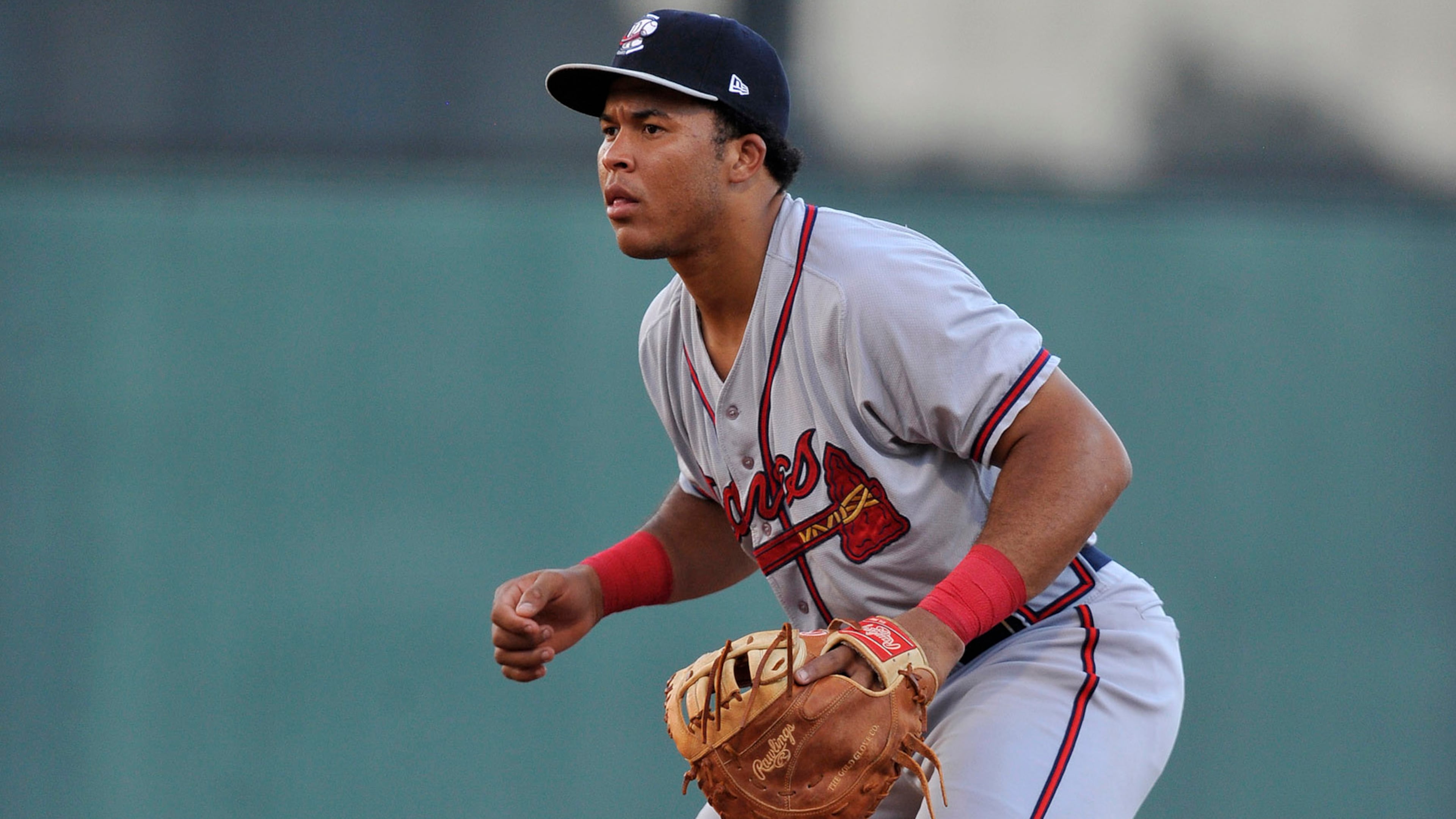 First baseman Carlos Castro (51) of the Rome Braves in a game against the Greenville Drive on Thursday, July 28, 2016, at Fluor Field at the West End in Greenville, South Carolina. Greenville won, 5-4. (Tom Priddy/Four Seam Images via AP Images)