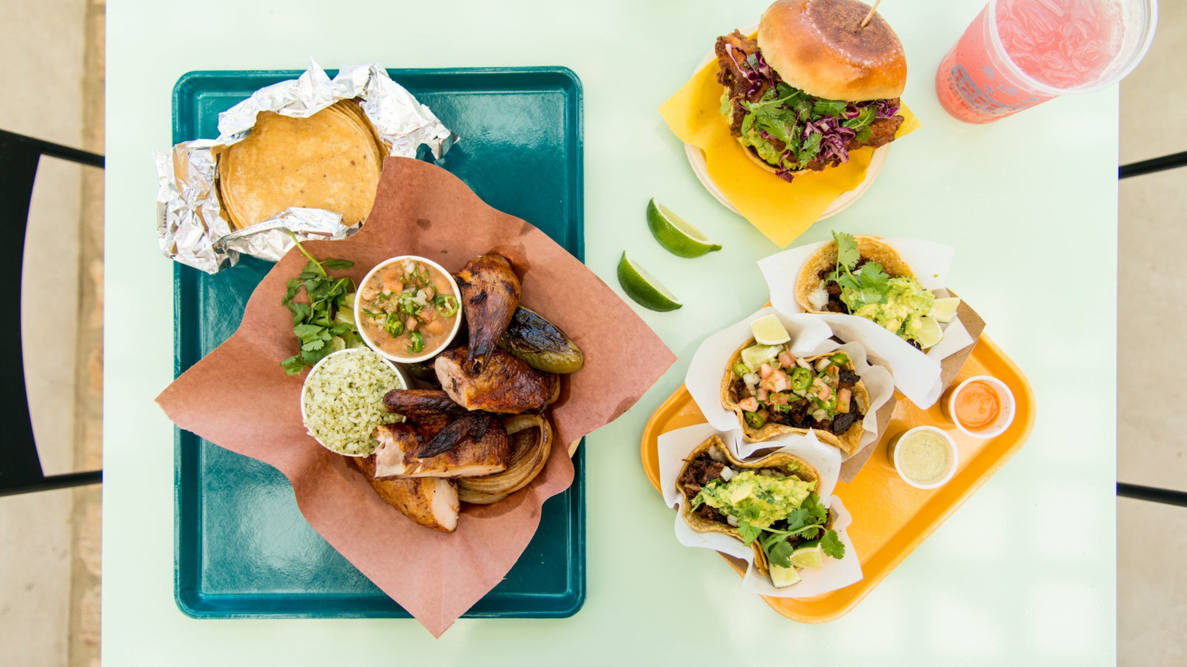 Little Rey Pollo "Al Carbon," Suadero Tacos Tradicionales, and La Torta. Photo credit- Mia Yakel.