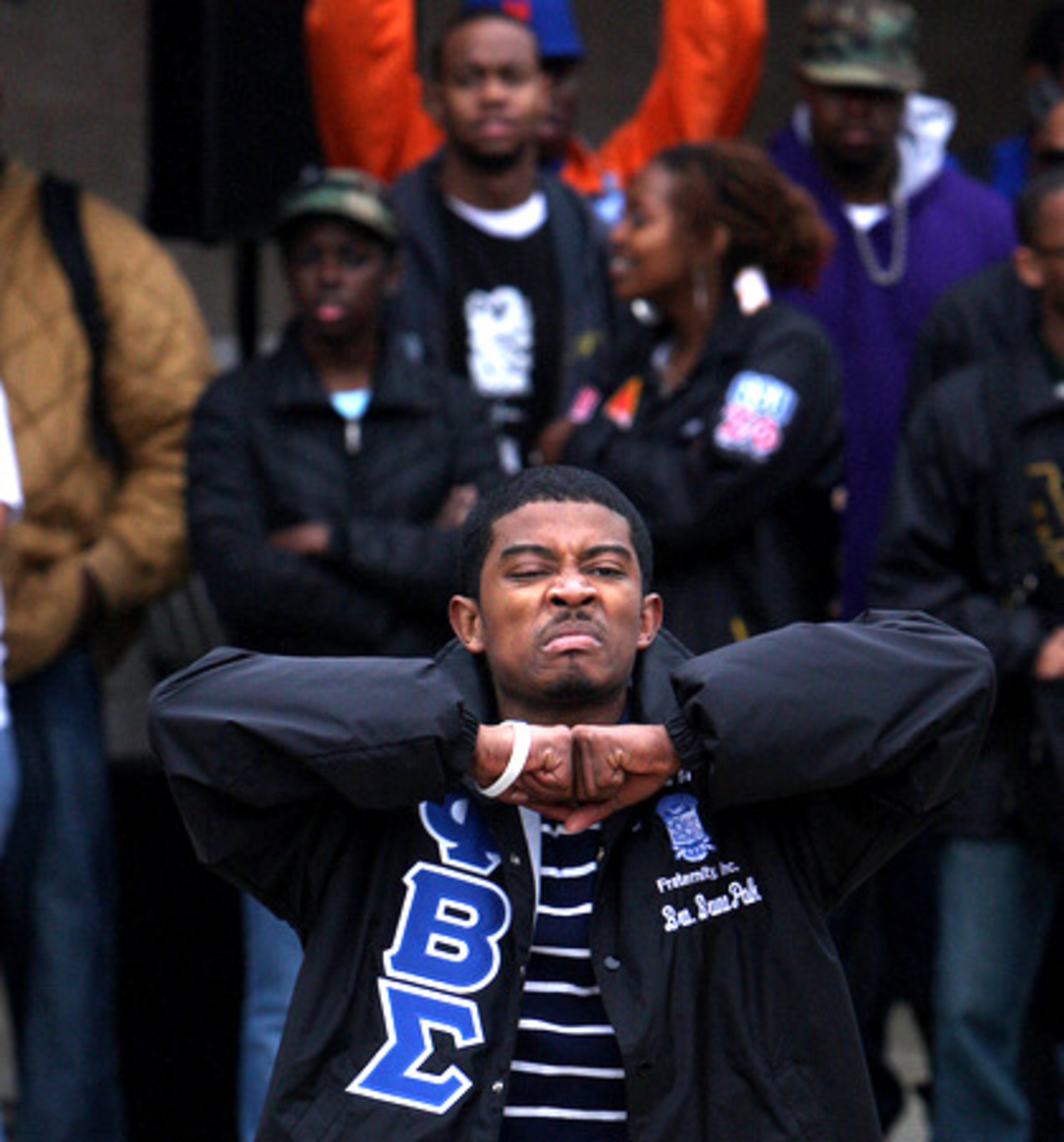 Georgia State's nine historically black fraternities and sororities put on a step show Thursday at at the Student Center. Bruno Polk of Phi Beta Sigma steps to the front ...