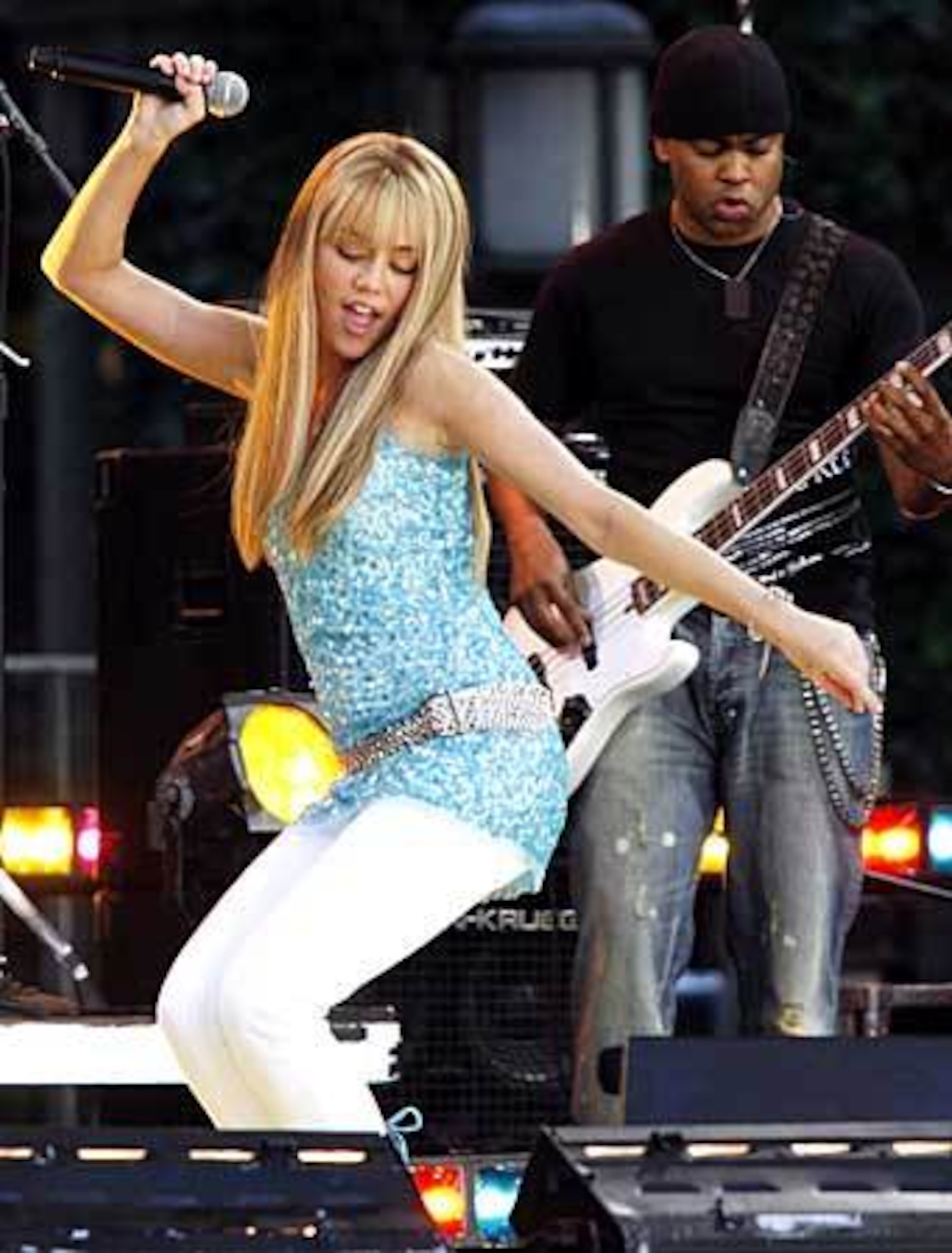 "Hannah Montanna" on stage during ABC's "Good Morning America" summer concert series in New York in June.