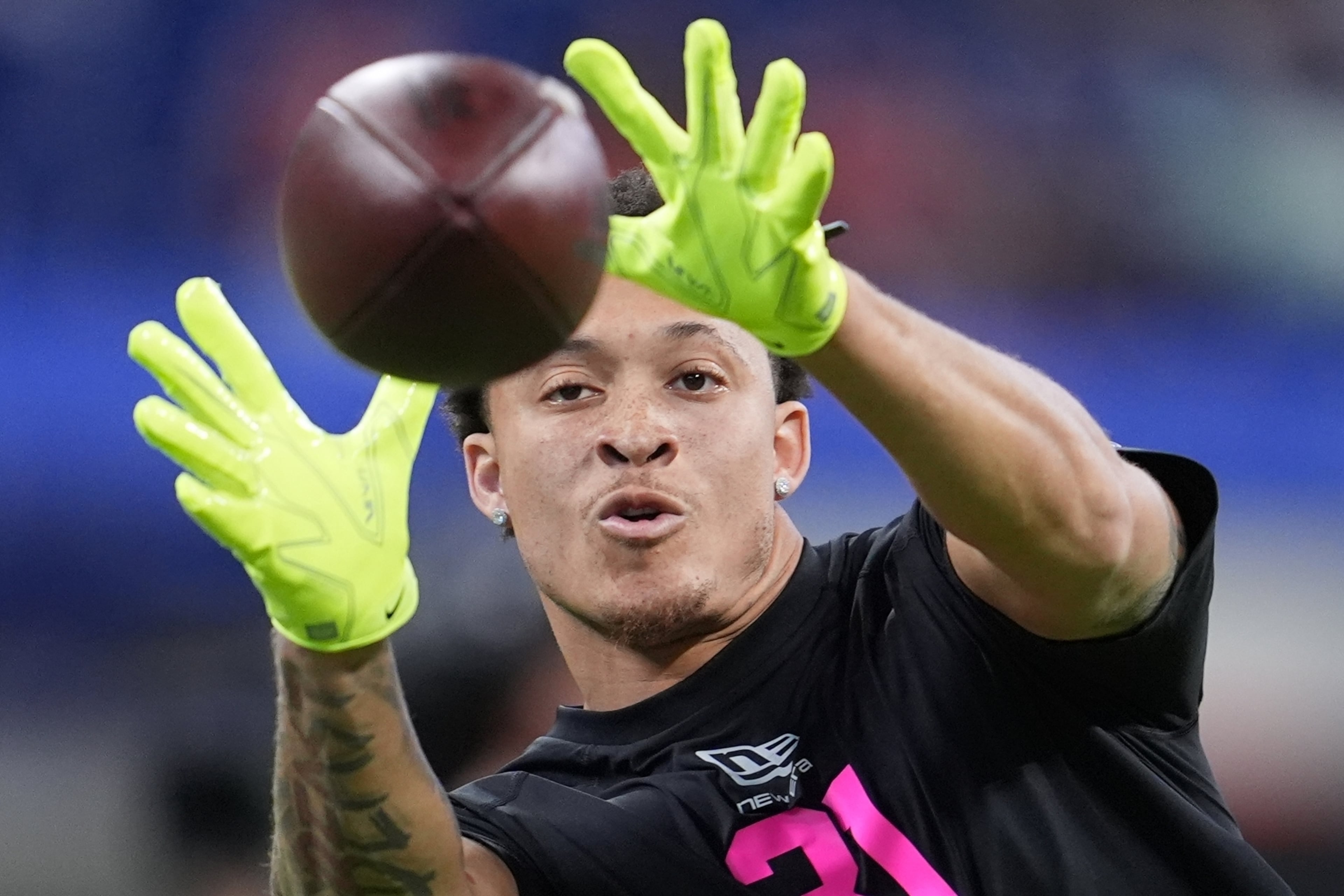 Clemson defensive back Avieon Terrell runs a drill during the NFL combine on Friday, Feb. 27, 2026, in Indianapolis. Terrell made an immediate impact at Clemson, starting five of his 13 appearances as a true freshman. (Michael Conroy/AP)