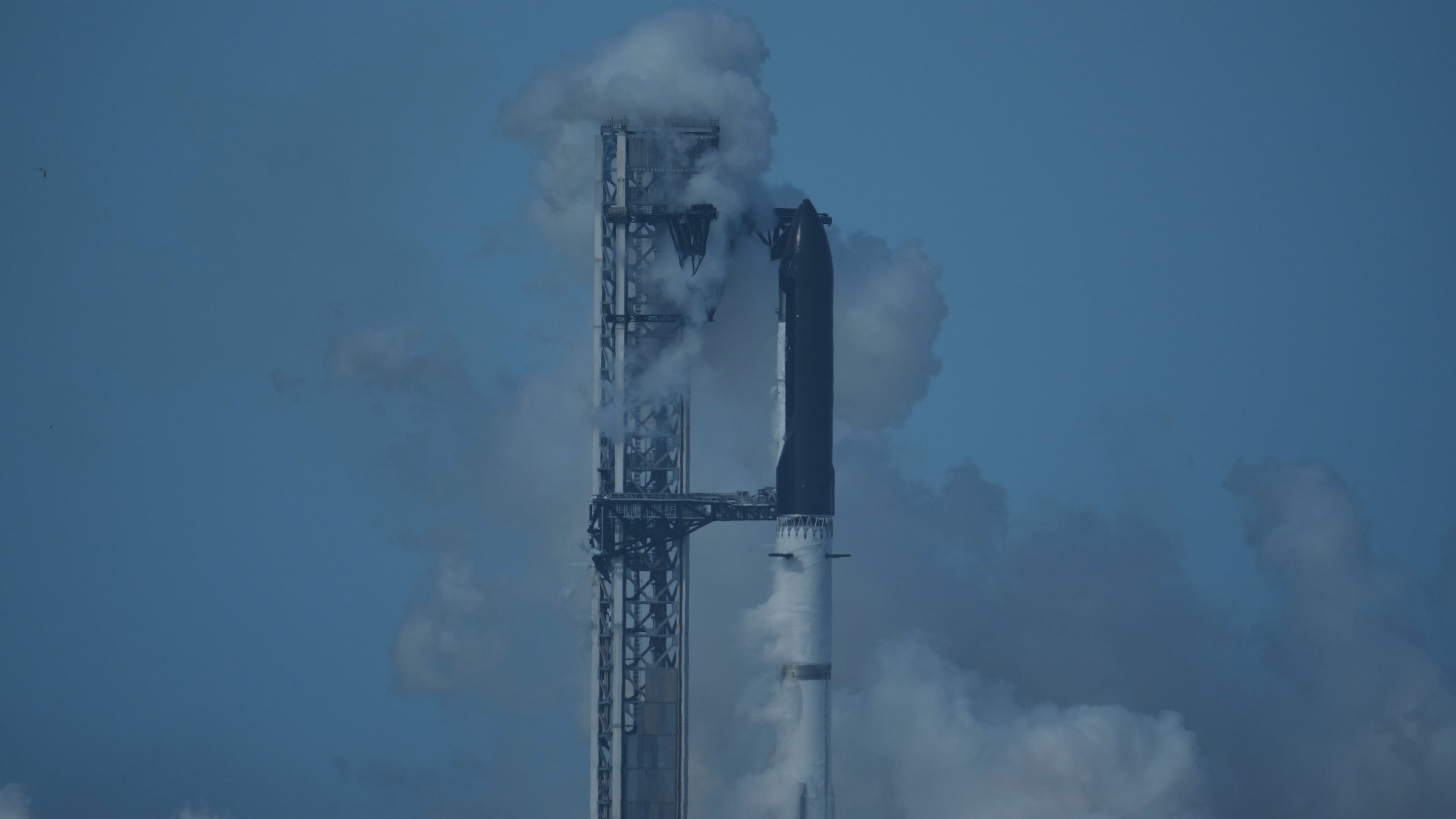 SpaceX's mega rocket Starship stands ready but was aborted before liftoff, in Starbase, Texas, Thursday, July 16, 2026. (AP Photo/Eric Gay)