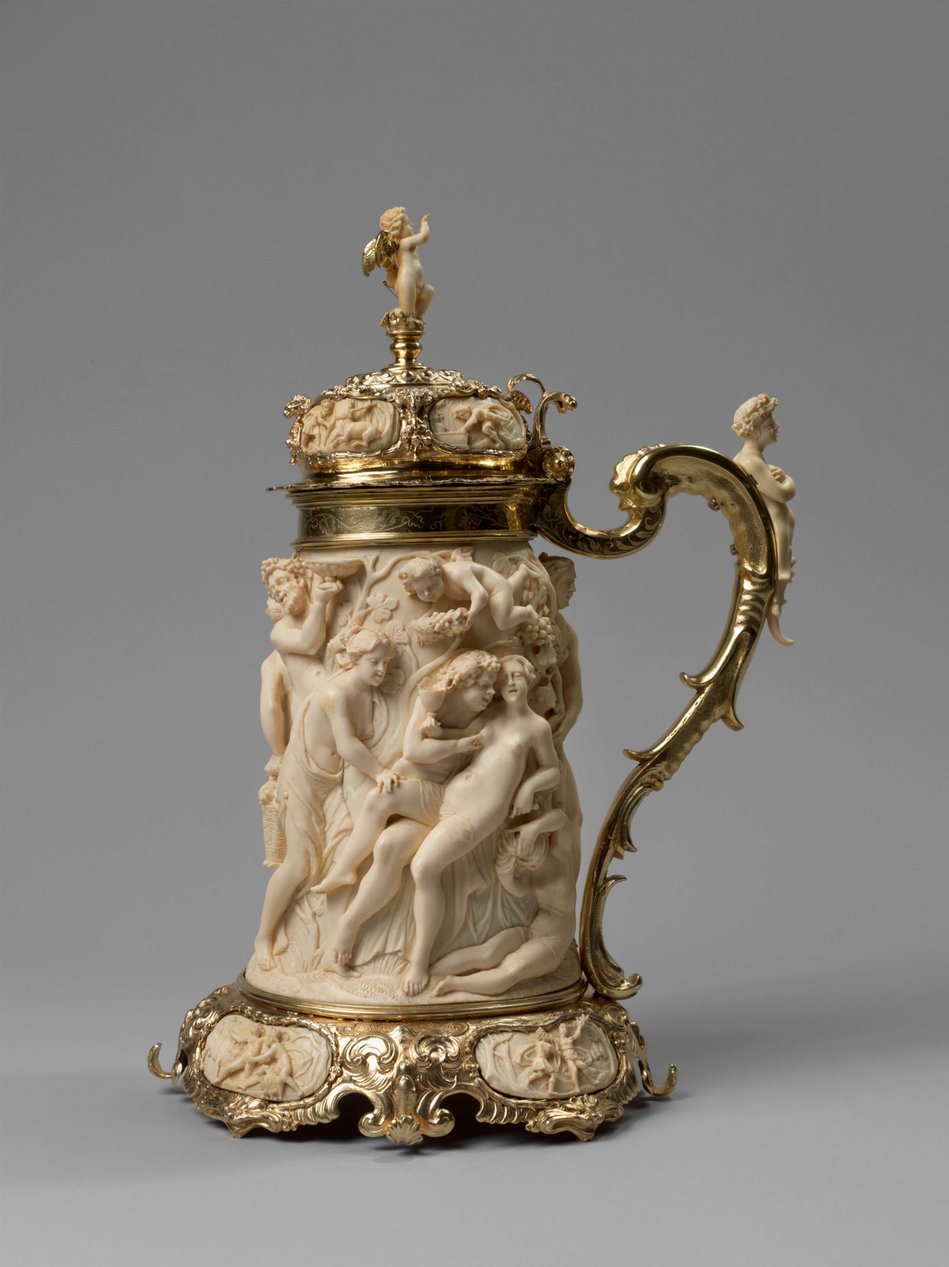 Artist: Hans Jakob I. Bachmann (1574–1651), silversmith Artist: Master IPG, verifiable 1642, ivory sculptor Ivory Tankard with Lid 1642 Augsburg Ivory; silver, gilded Kunsthistorisches Museum Wien