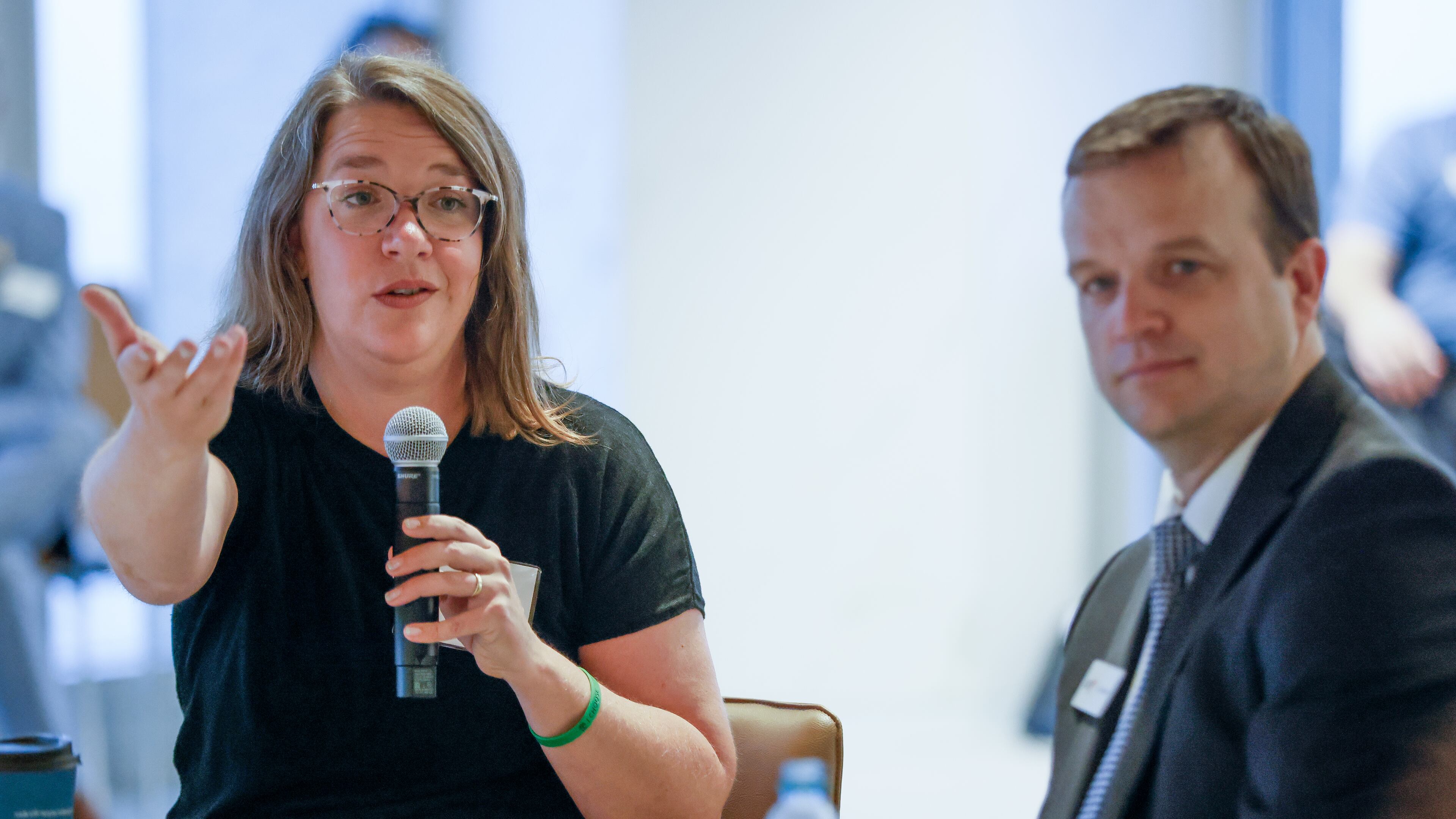 Skylar Olsen (left), chief economist for Zillow', at a roundtable event at the Metro Atlanta Chamber on Friday. On her right is Ian Wyatt, the Chamber's chief economist. Steve Schaefer/steve.schaefer@ajc.com)