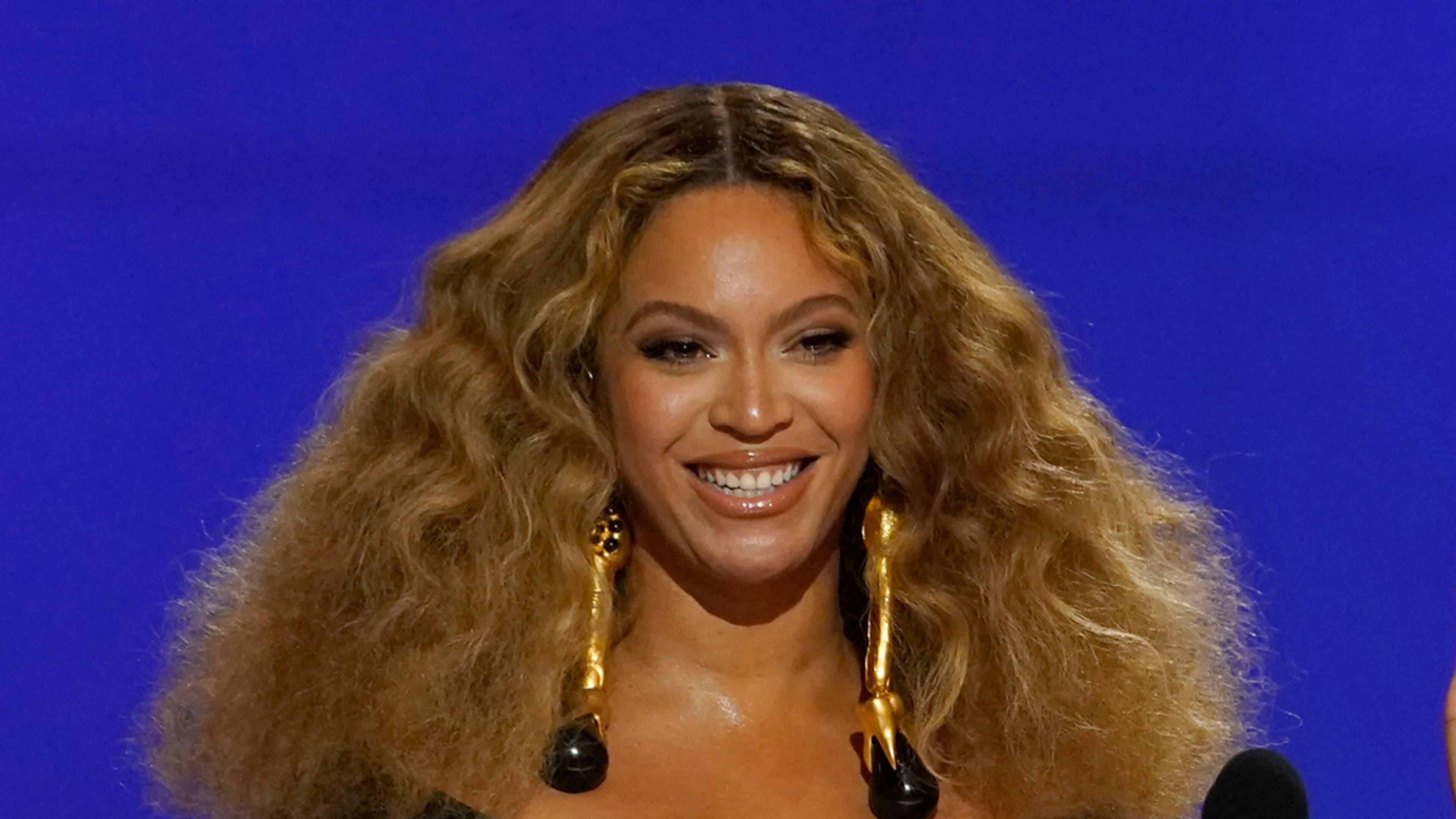 Beyoncé appears at the 63rd annual Grammy Awards in Los Angeles on March 14, 2021. (AP Photo/Chris Pizzello, File)