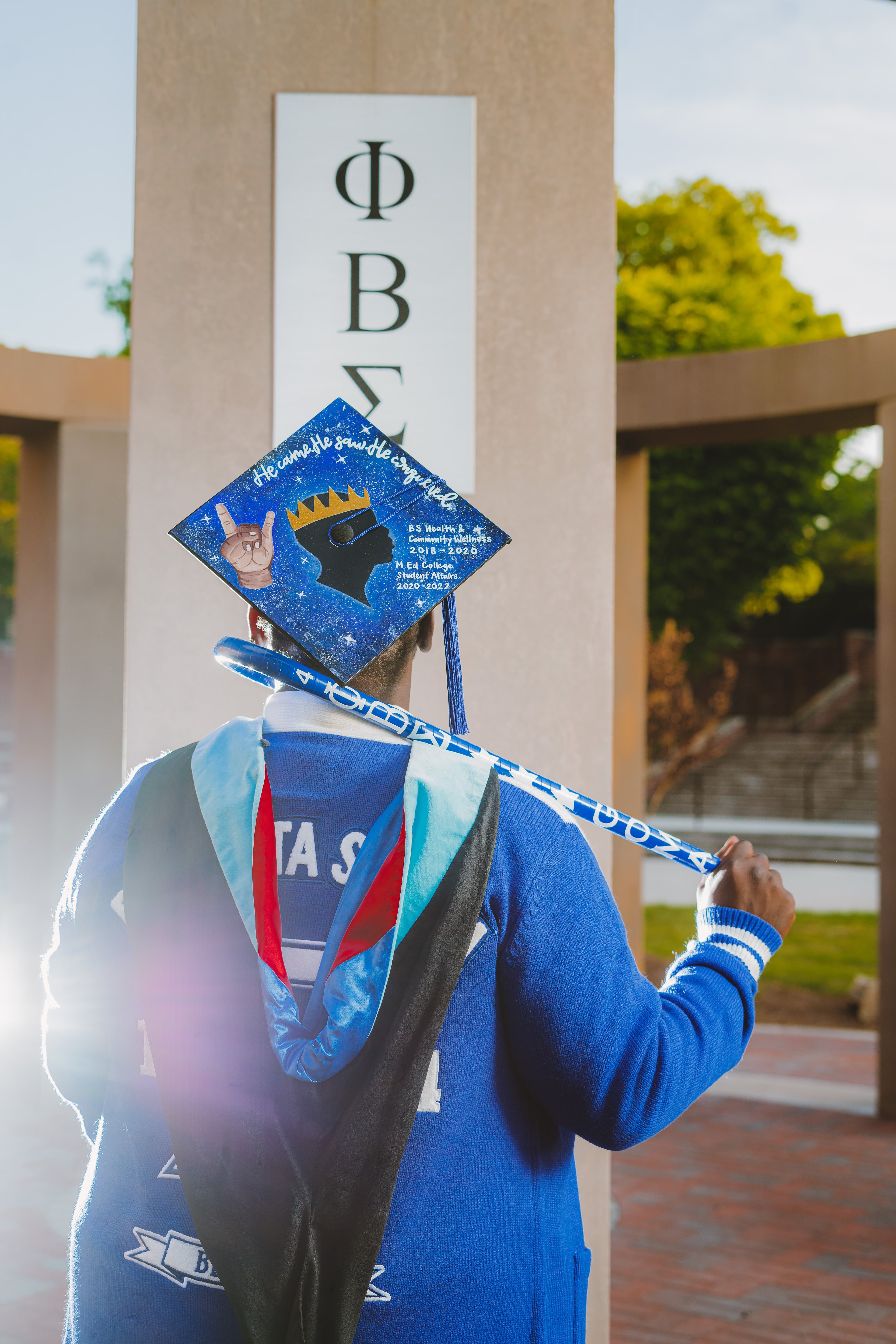 Jamir Wright wore a custom graduation cap created by Bria Bowen for his graduation from the University of West Georgia.