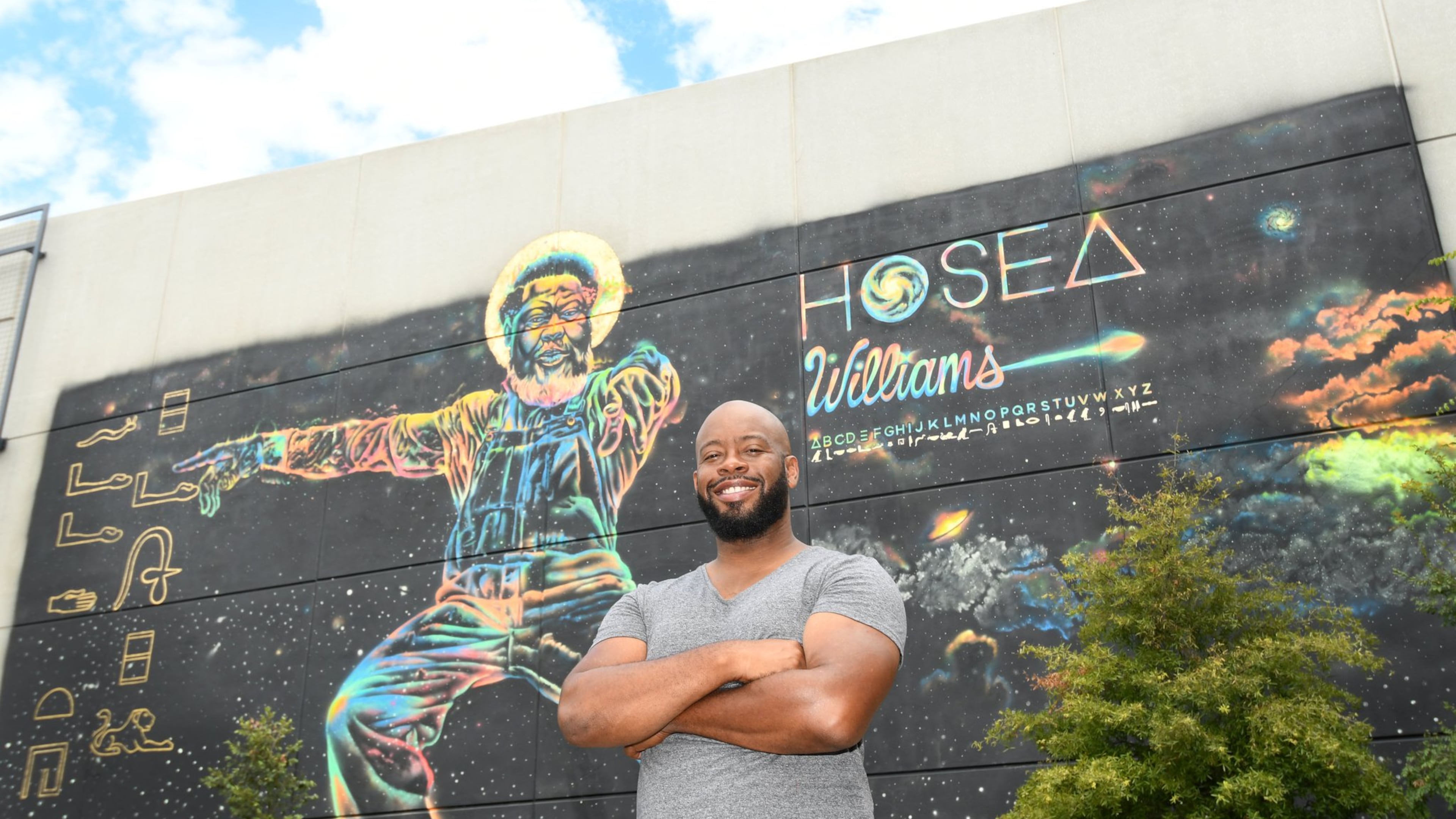 Artist Fabian Williams created a mural of civil rights leader and activist Hosea Williams on the parking deck of the Studioplex in Atlanta. Fabian wanted to paint a prominent figure but first wanted to get input from the family. The more he read about Hosea Williams, the more he thought it was time he got his due as part of public art. CONTRIBUTED BY REBECCA BREYER