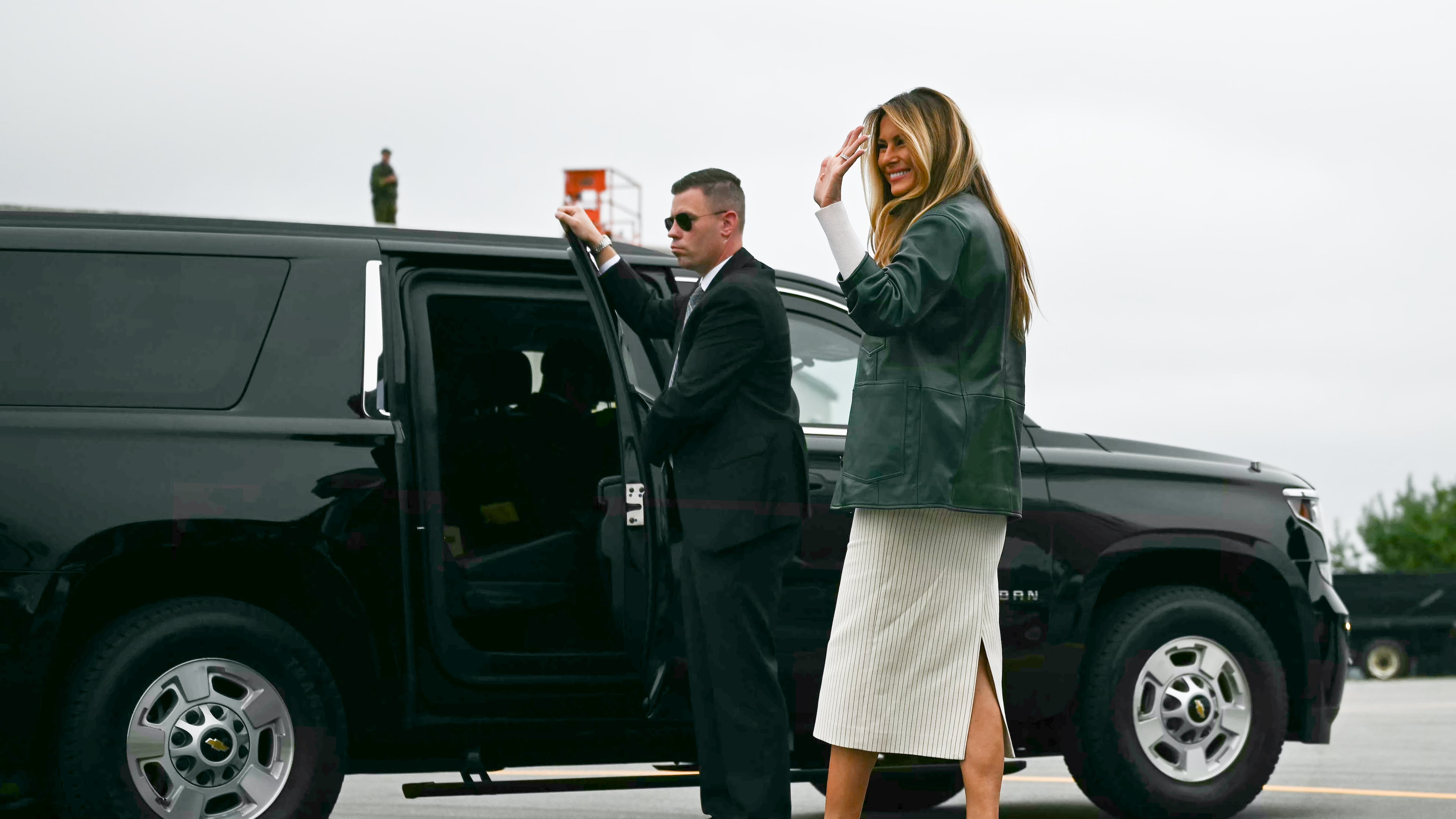 First Lady Melania Trump walks to her vehicle upon arrival at Ashe County Airport in Jefferson, N.C., on Tuesday, Sept. 15, 2026, on her way to visit Mountain View Elementary School. (Kent Nishimura/Pool Photo via AP)