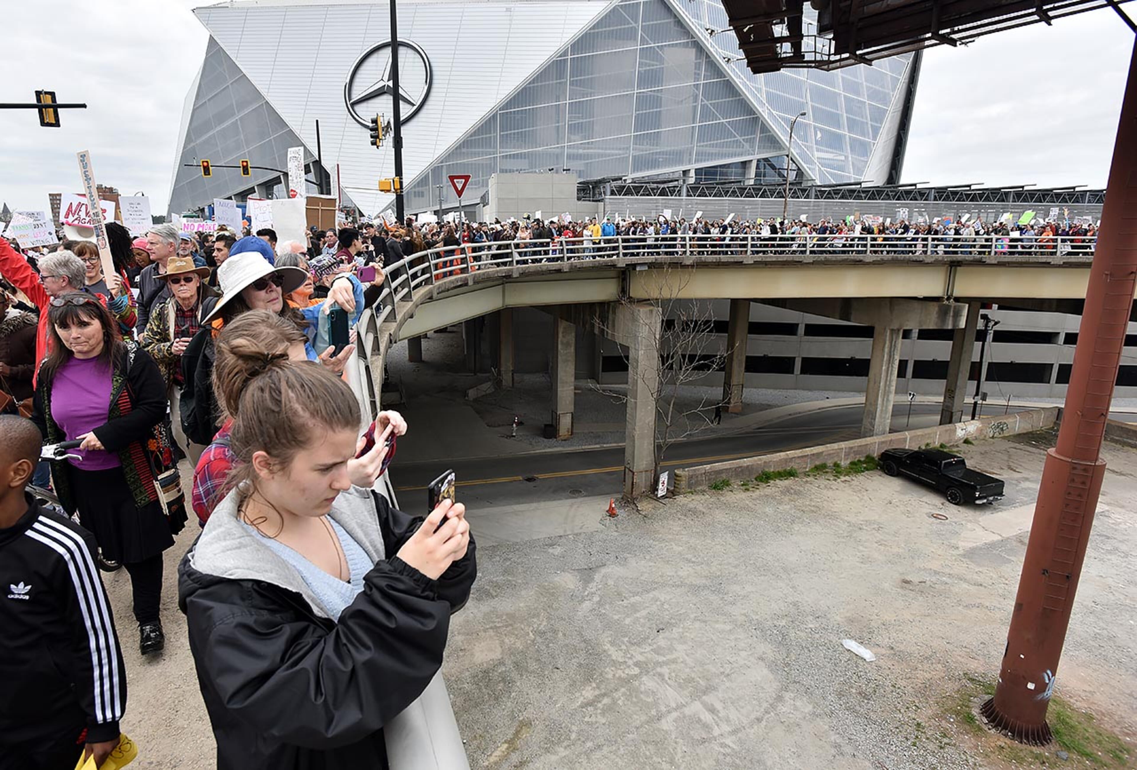 March 24, 2018 Atlanta - Thousands of people march to Liberty Plaza during the March For Our Lives rally in downtown Atlanta on Saturday, March 24, 2018. Atlanta police estimated the crowd at near 30,000 for today's March for Our Lives. People of all ages were drawn to one of the nationwide demonstrations in a movement begun by student survivors of last month's mass killing in a Parkland, Fla., school. Some of those Florida students were among the speakers in Atlanta. HYOSUB SHIN / HSHIN@AJC.COM