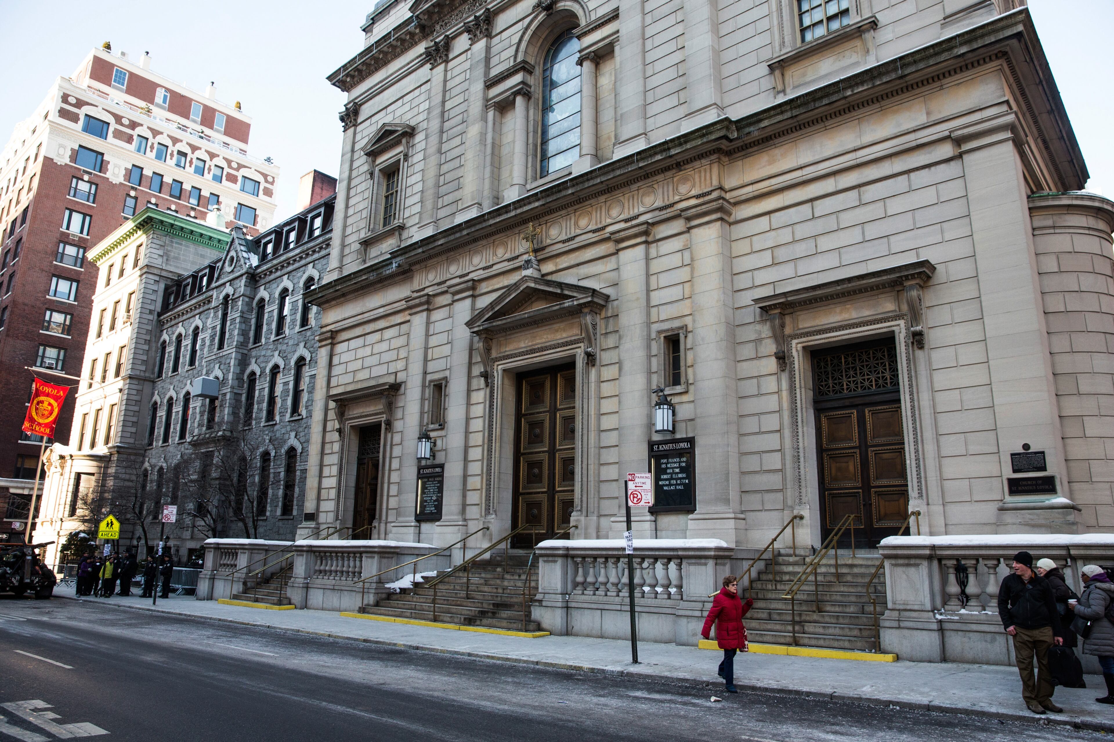 A general view of St. Ignatius of Loyola Catholic Church, site of the funeral service for actor Philip Seymour Hoffman, who died of an alleged drug overdose on February 1, 2014, is seen before the funeral service on February 7, 2014 in New York City. Hoffman was allegedly found dead in his bathroom with a needle in his arm.