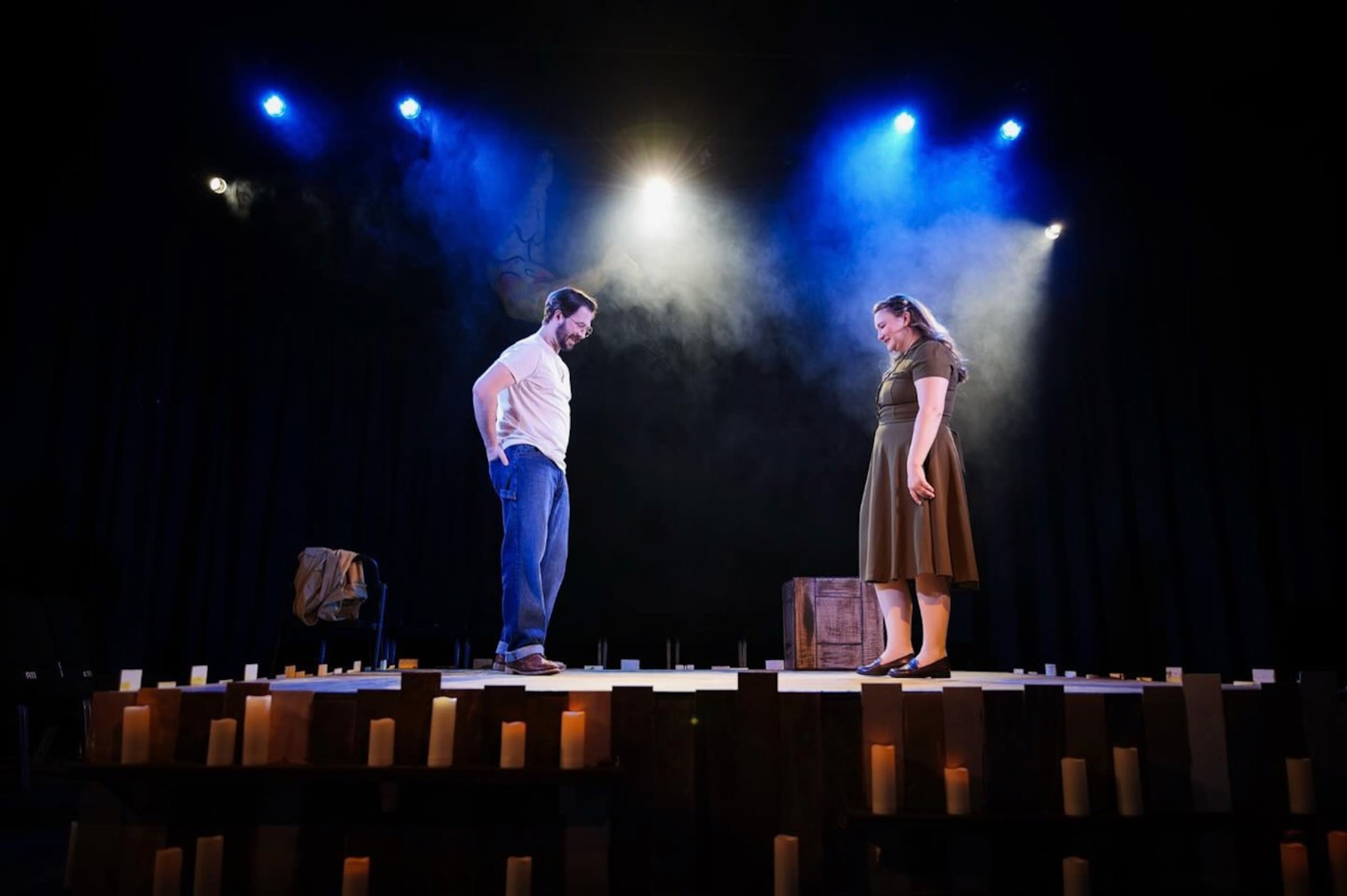Zach Stolz (left) and Ashley Huber on stage in 2025's "Constellations" at Woodstock Arts. (Courtesy of Isaac Breiding/Woodstock Arts)