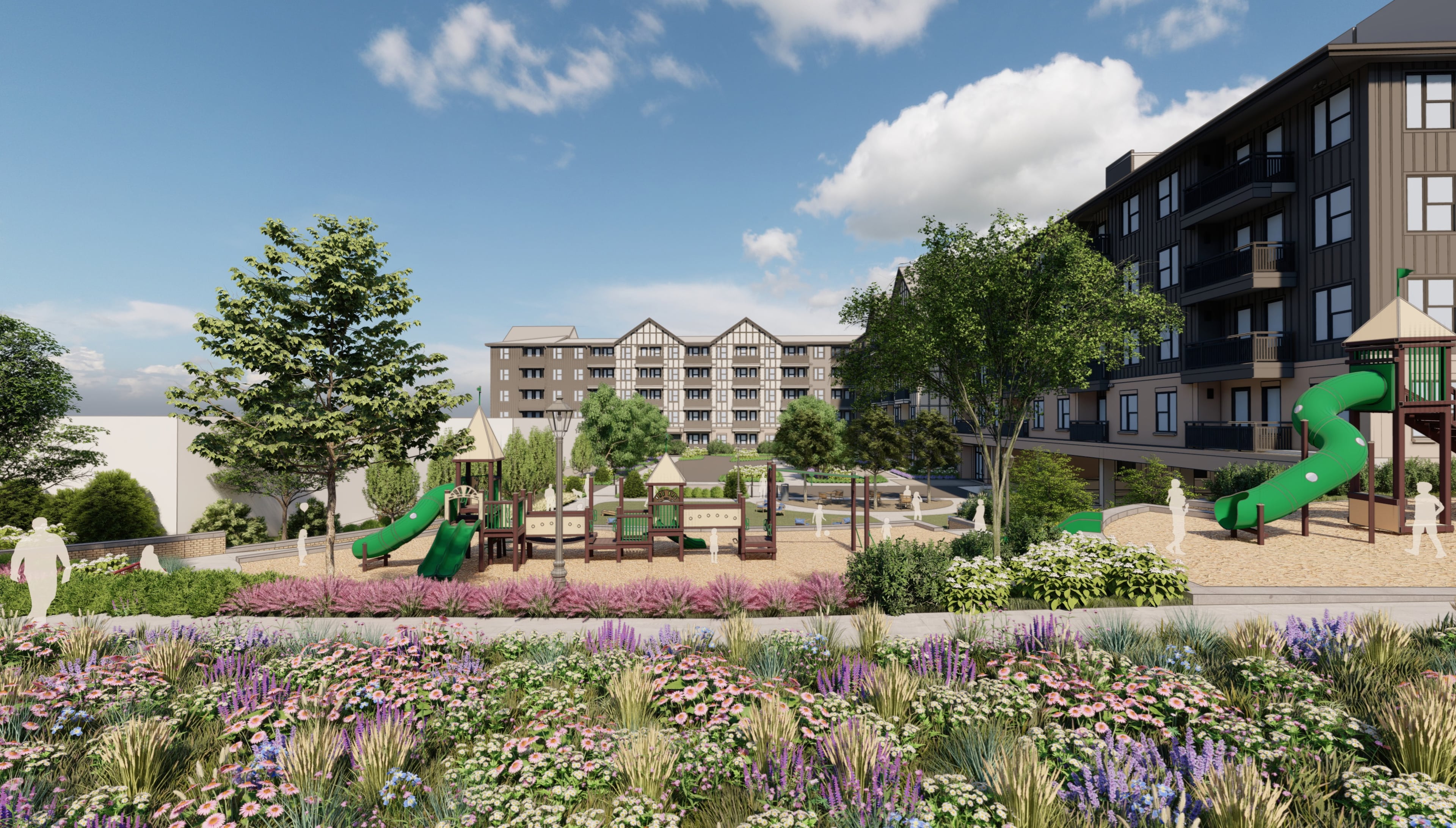 This rendering depicts a planned public park set to be included with a shopping center redevelopment in northern Sandy Springs. (Courtesy of Woodfield Development)