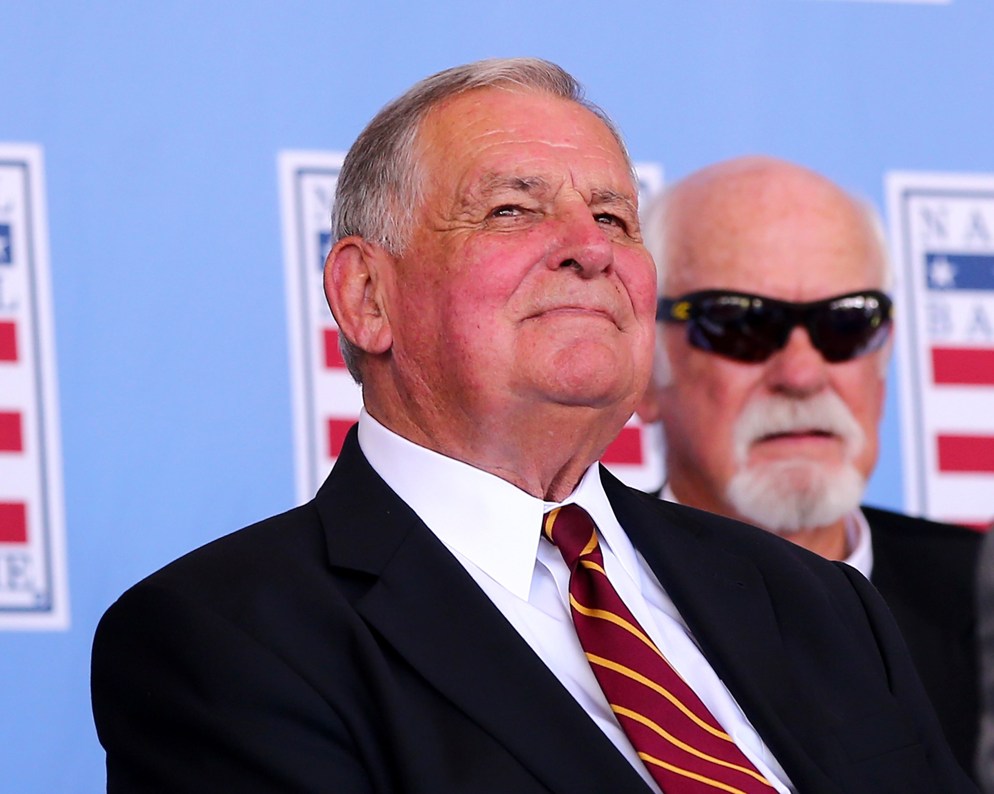 COOPERSTOWN, NY - JULY 26: Hall of Fame manager Bobby Cox looks on during the Hall of Fame Induction Ceremony at National Baseball Hall of Fame on July 26, 2015 in Cooperstown, New York.Randy Johnson,John Smoltz,Craig Biggio and Pedro Martinez were inducted into this year's class. (Photo by Elsa/Getty Images)