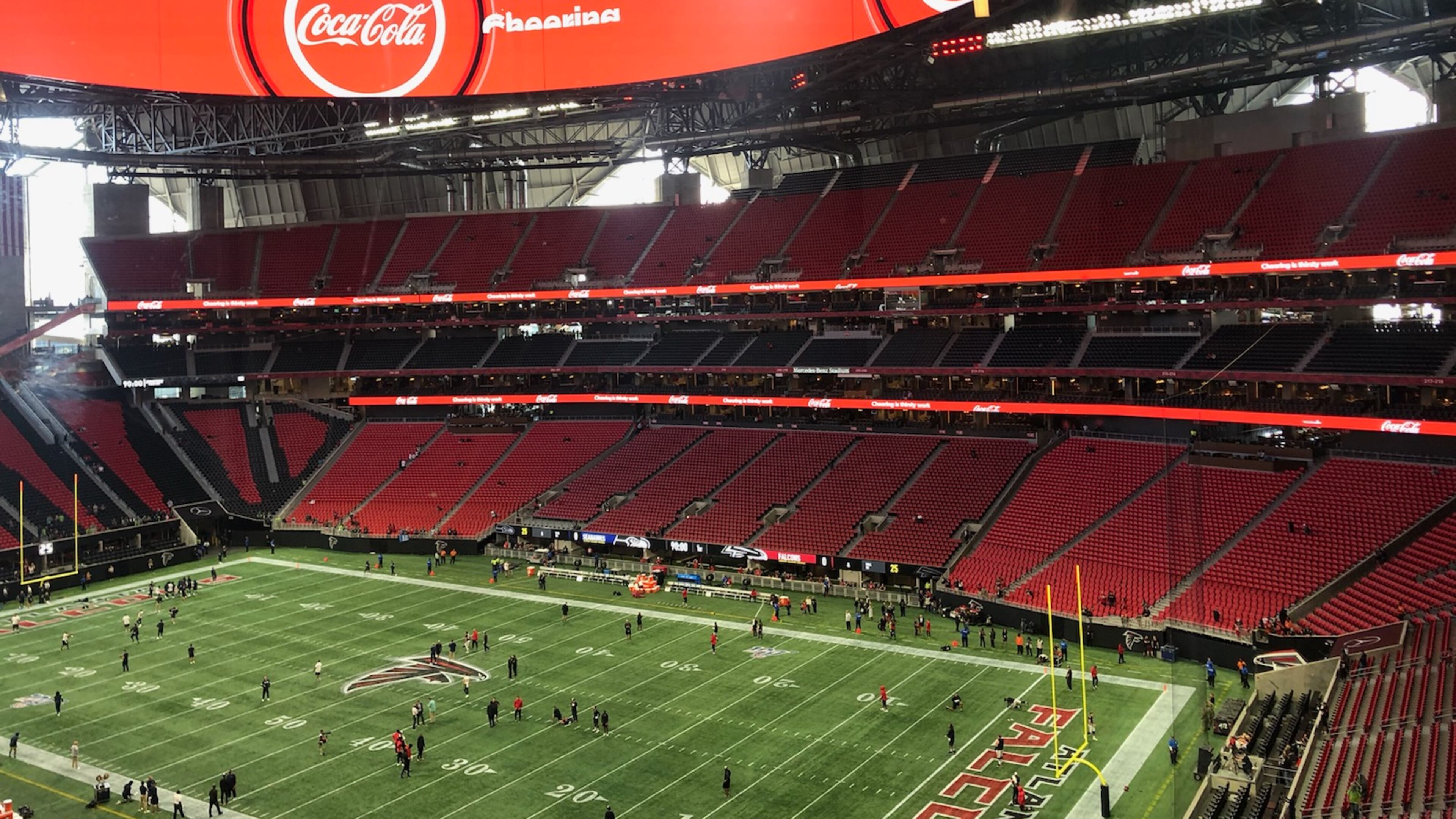 Here's the press box view before the Falcons (1-6) host the Seahawks (5-2) at Mercedes-Benz Stadium on Sunday, Oct. 26, 2019. (By D. Orlando Ledbetter/dledbetter@ajc.com)