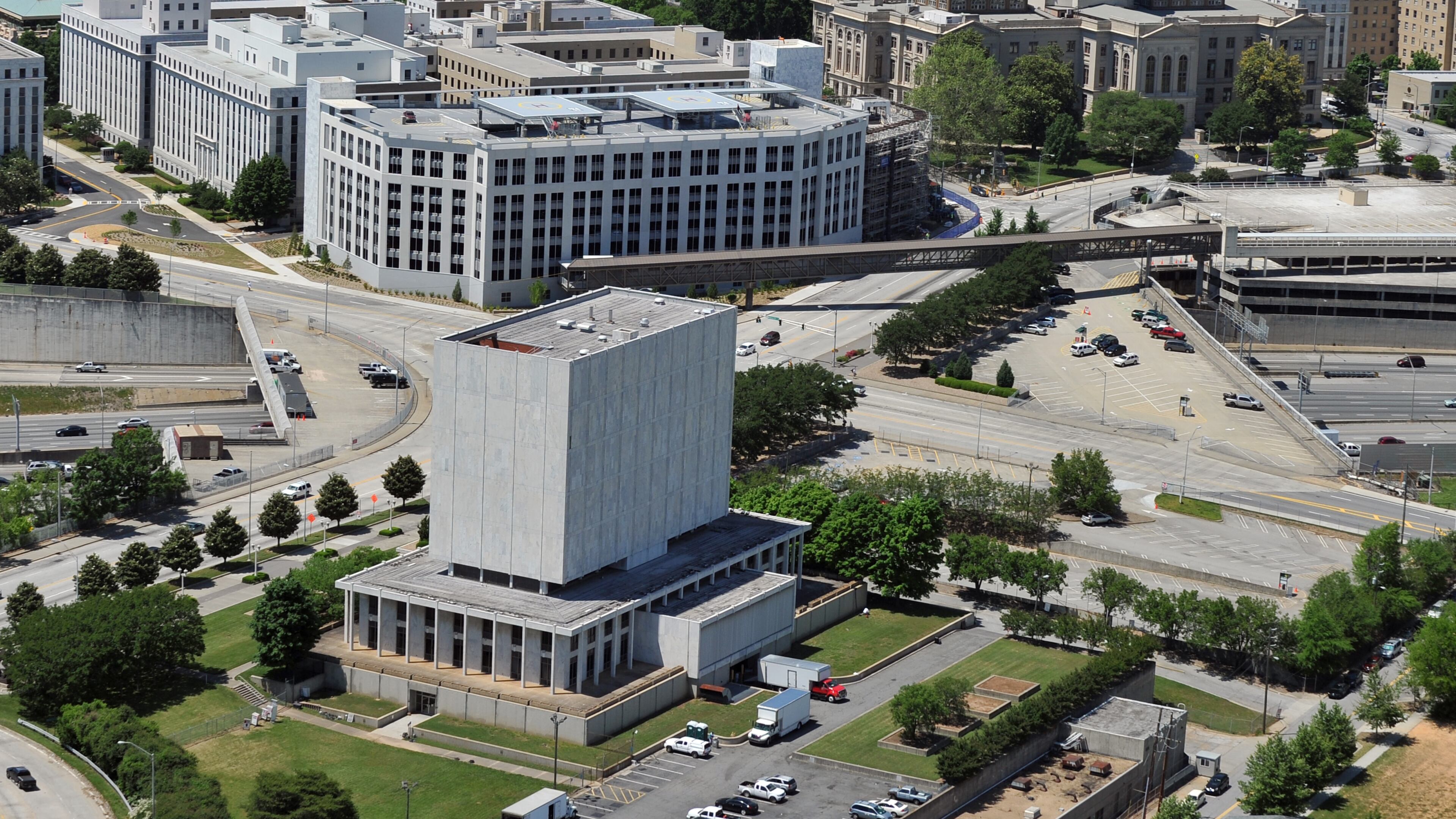 Former Georgia Archive building, located in the shadows of the state Capitol, will be brought down later this year and the state will build a new courts building on the site. BRANT SANDERLIN /BSANDERLIN@AJC.COM .