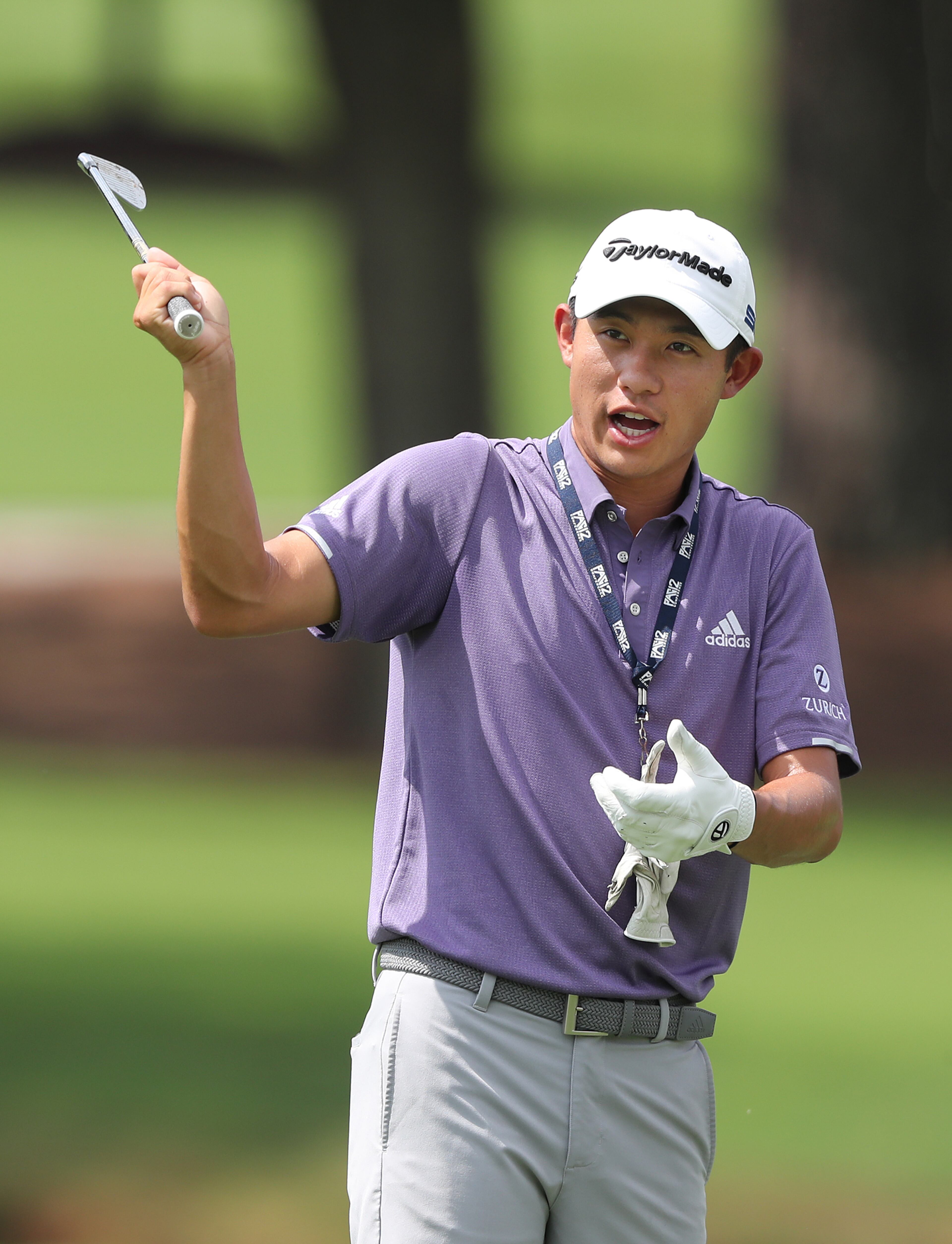 Collin Morikawa works on his swing at the practice range for the season-ending Tour Championship Tuesday, Sept. 1, 2020, at East Lake Golf Club in Atlanta.