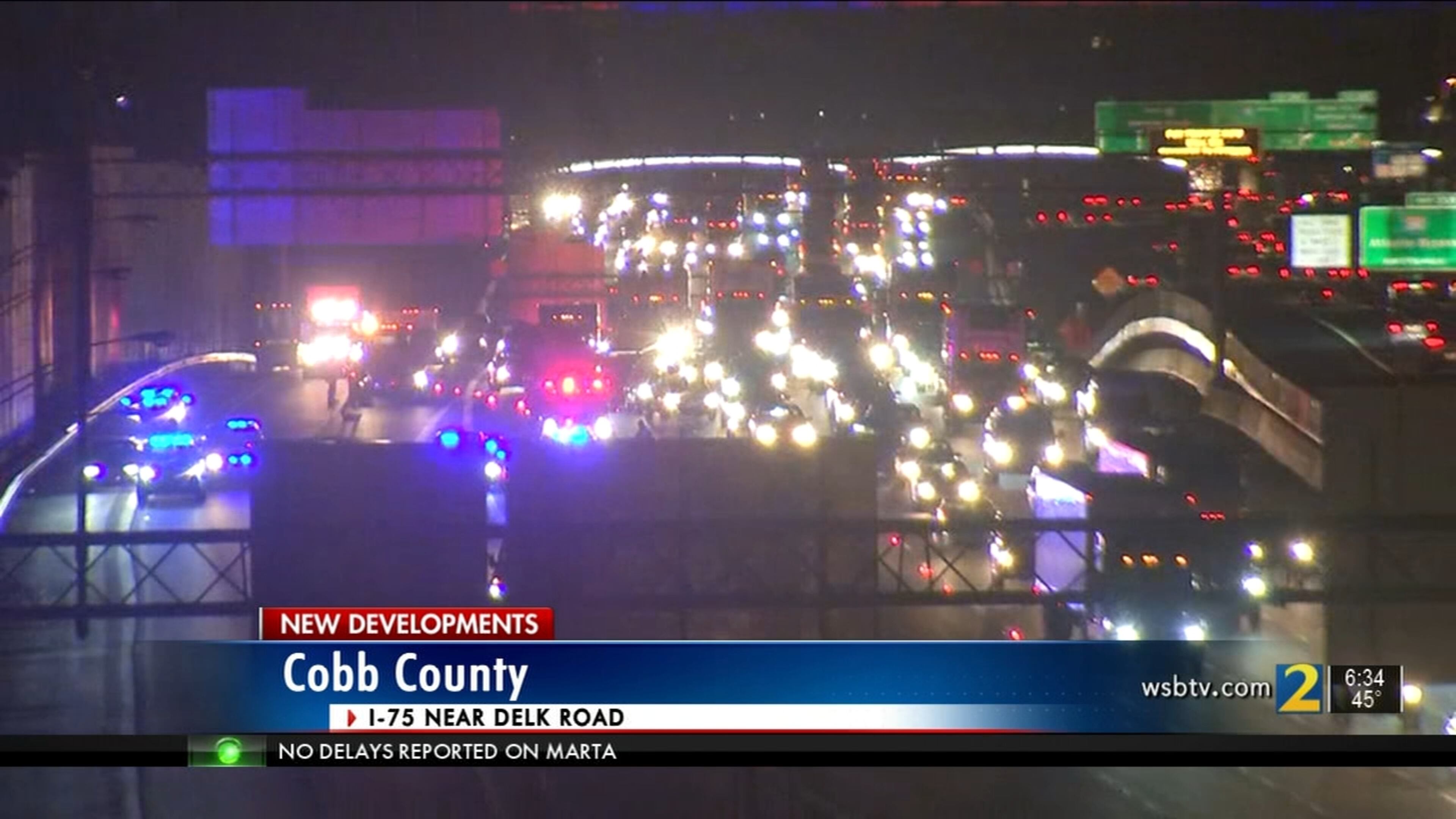 Three vehicles were involved in the wreck on I-75 North near the Delk Road exit Tuesday night.